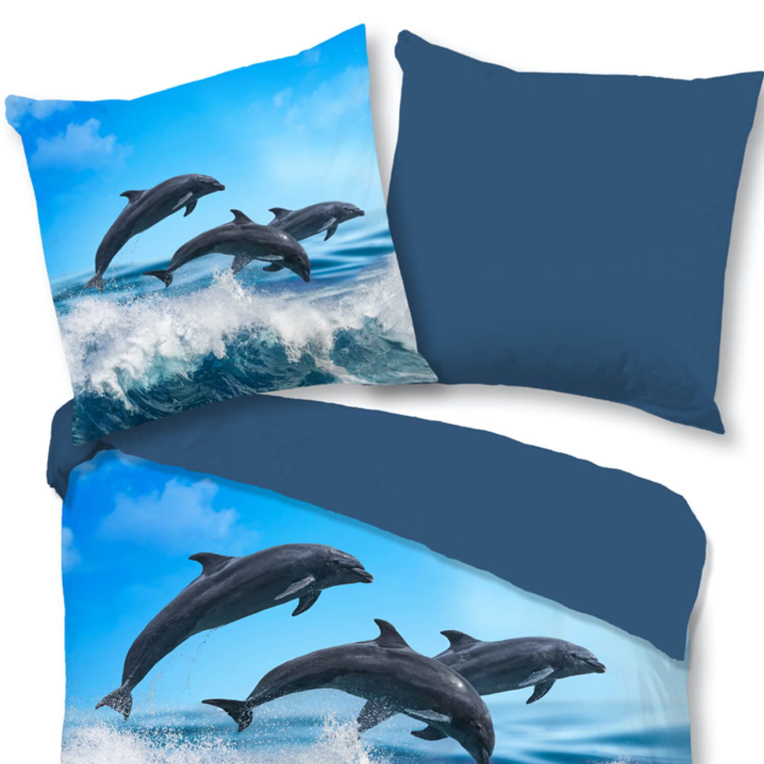 ESPiCO Kinderbettwäsche Delfine Blau Trendy Bedding, Renforcé, 2 teilig, Korallen, Fische, Wellen