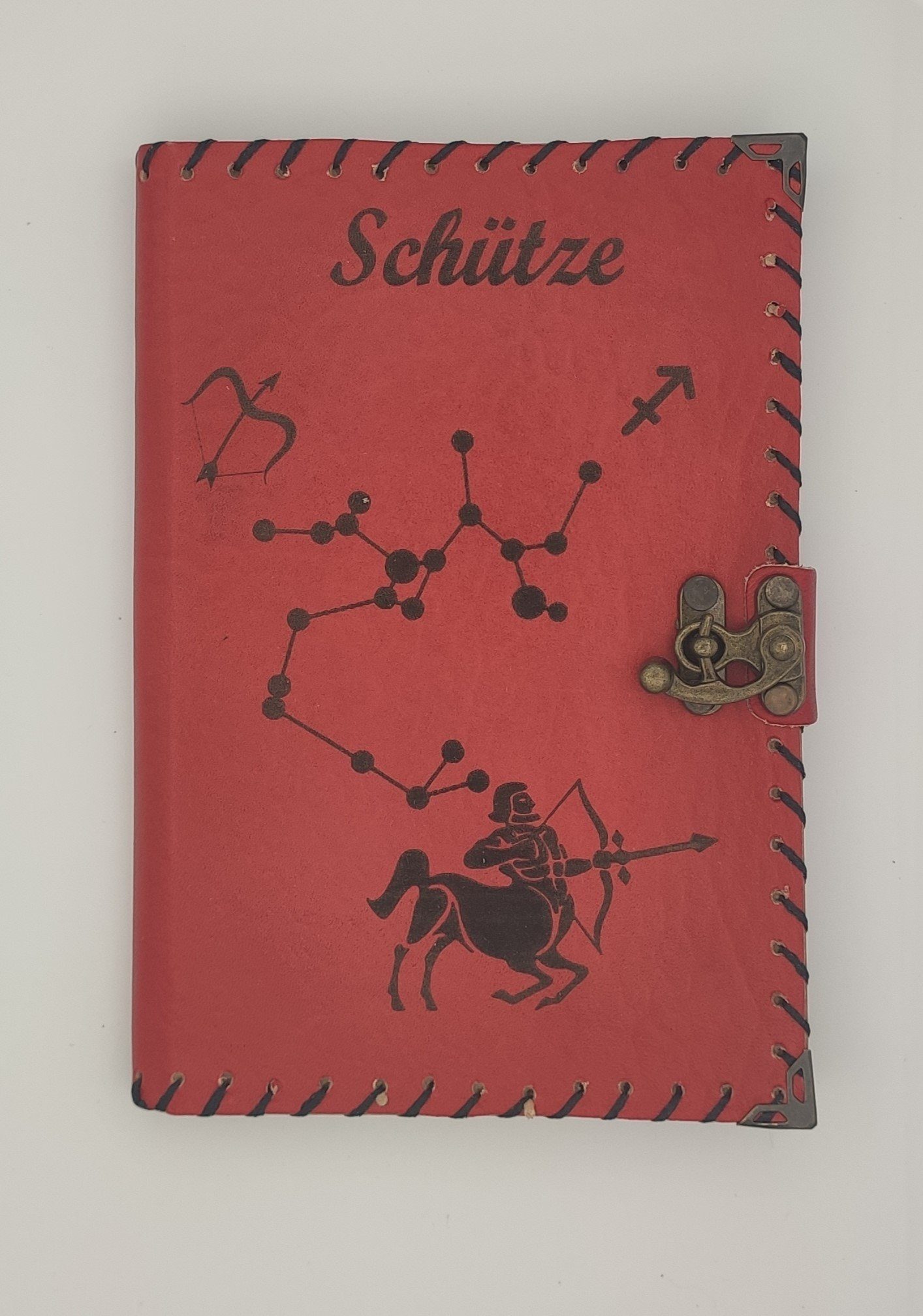 Sternzeichen Notizbuch Handgefertigt Tagebuch Leder Rot Journal, (12 Design) echtem aus Tagebuch QUAMOD