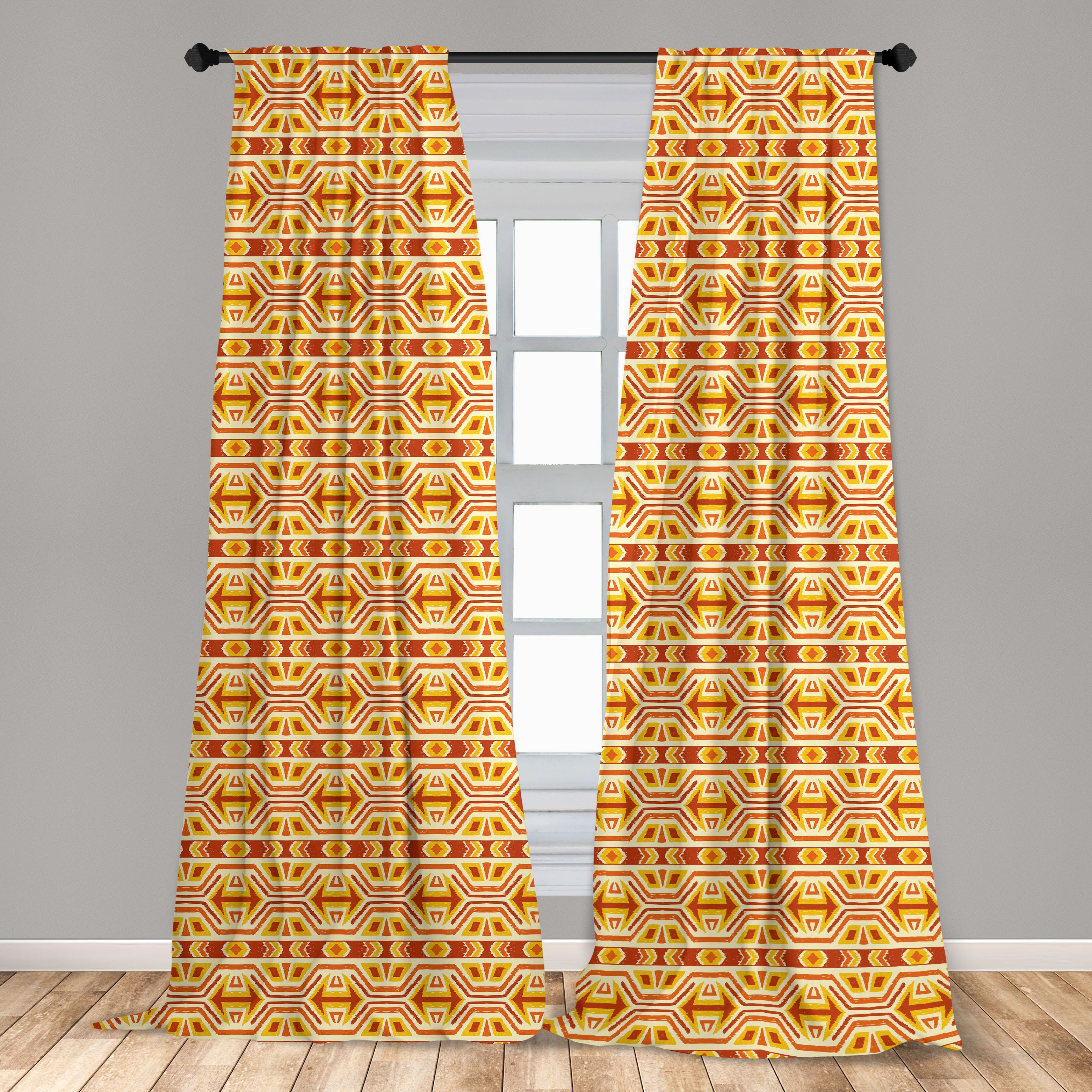 Gardine Vorhang für Wohnzimmer Schlafzimmer Pfeile Ikat Microfaser, und Volk Formen Dekor, Abakuhaus
