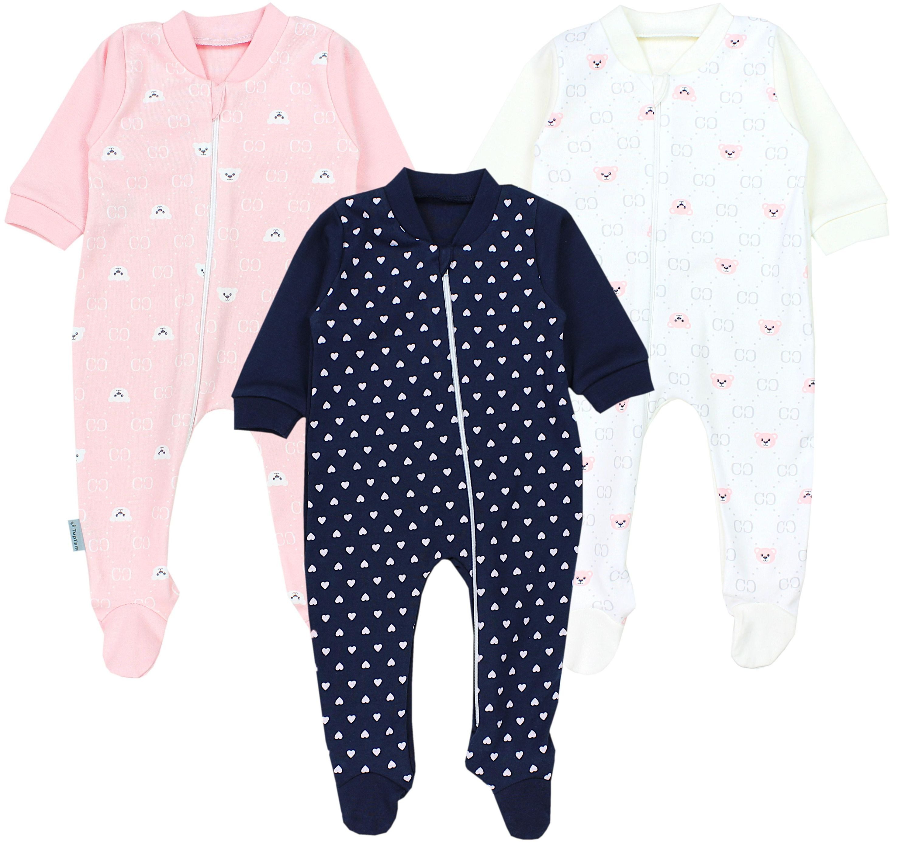 TupTam Schlafoverall Unisex Schlafstrampler Schlafanzug mit Fuß 3er Pack