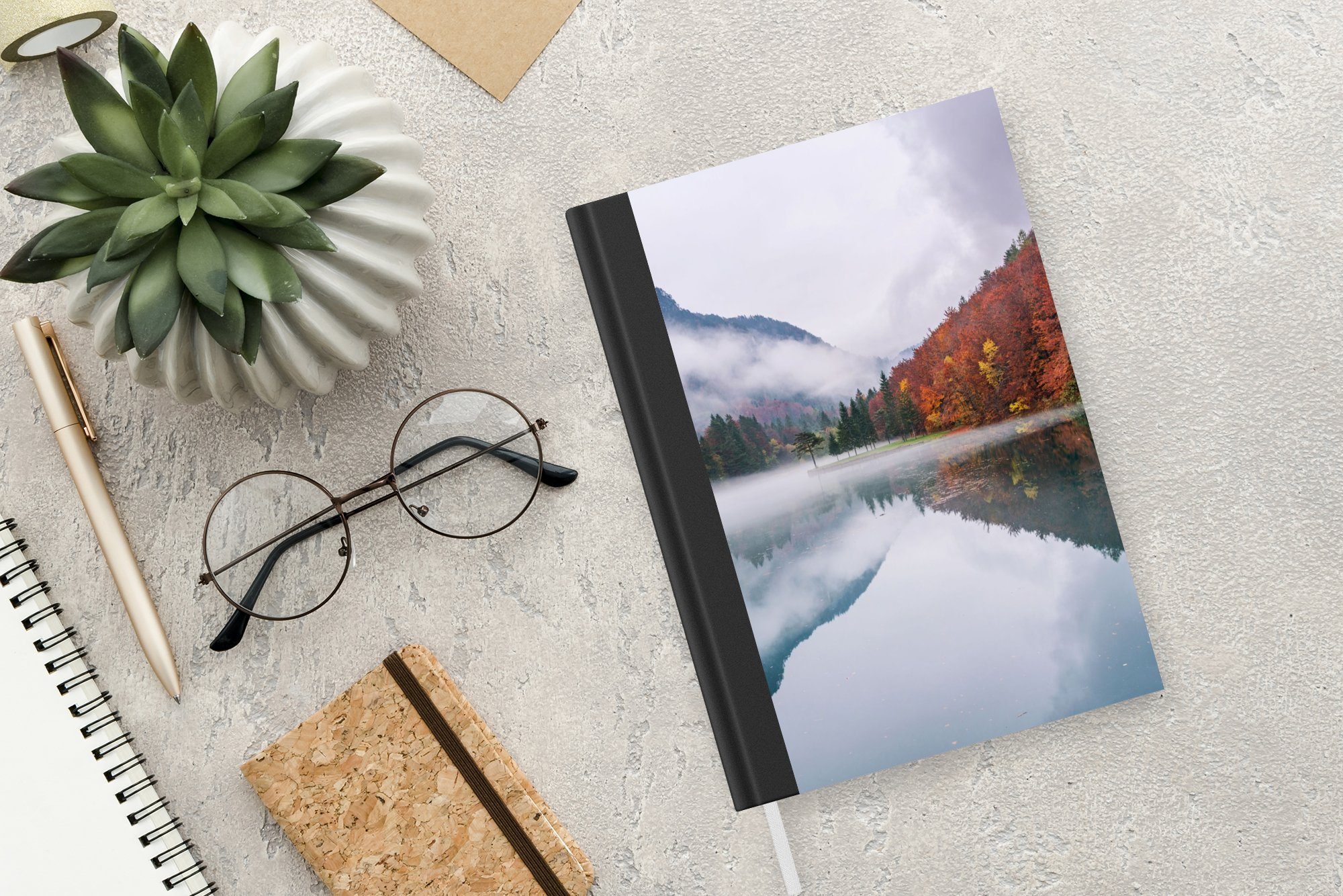 Haushaltsbuch A5, - MuchoWow Journal, Nebel Wasser - Landschaft, Notizheft, Tagebuch, Seiten, 98 - Notizbuch Merkzettel, Herbst