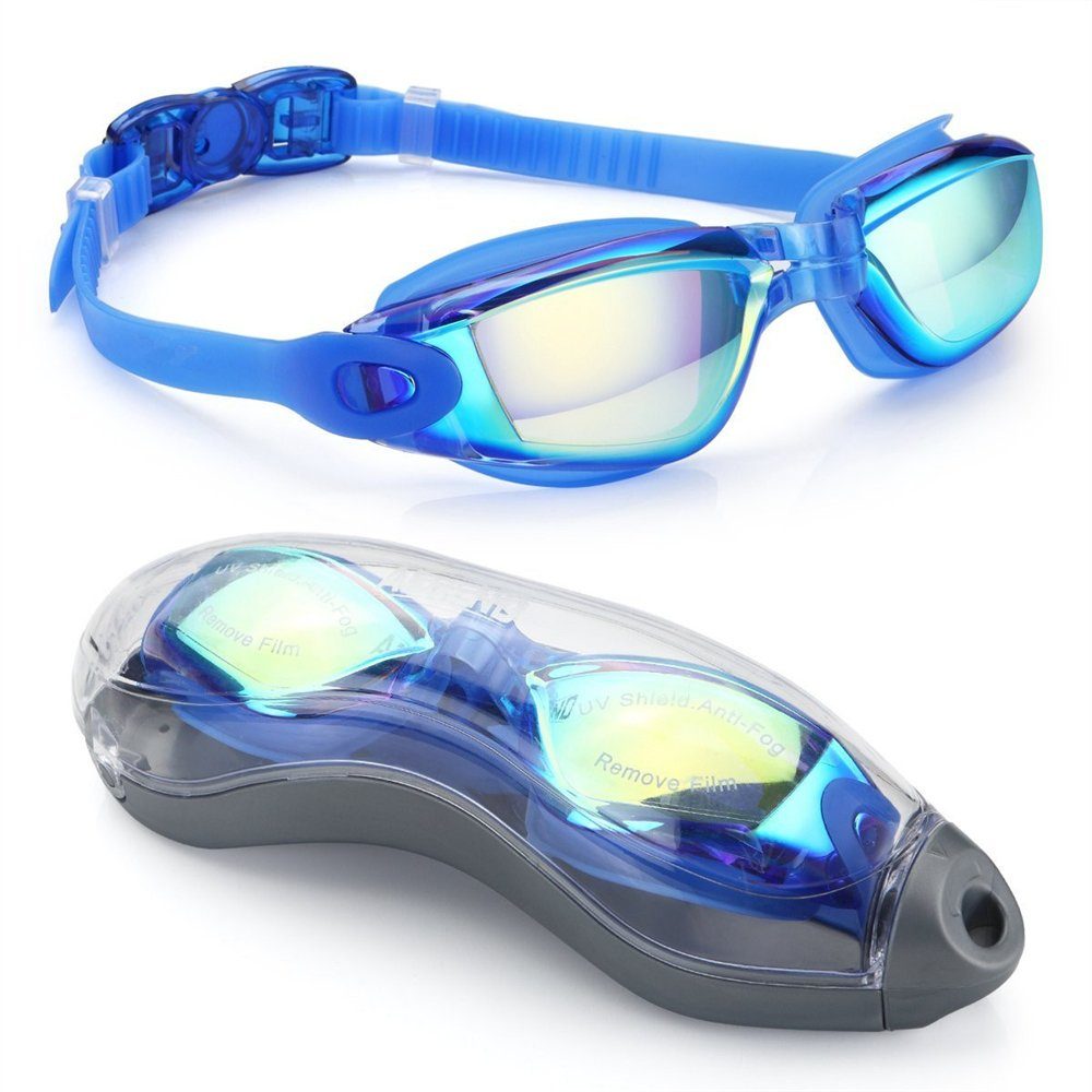 Rouemi Schwimmbrille Schwimmbrille für Erwachsene, Taucherbrille wasserdicht Anti-Beschlag Blau