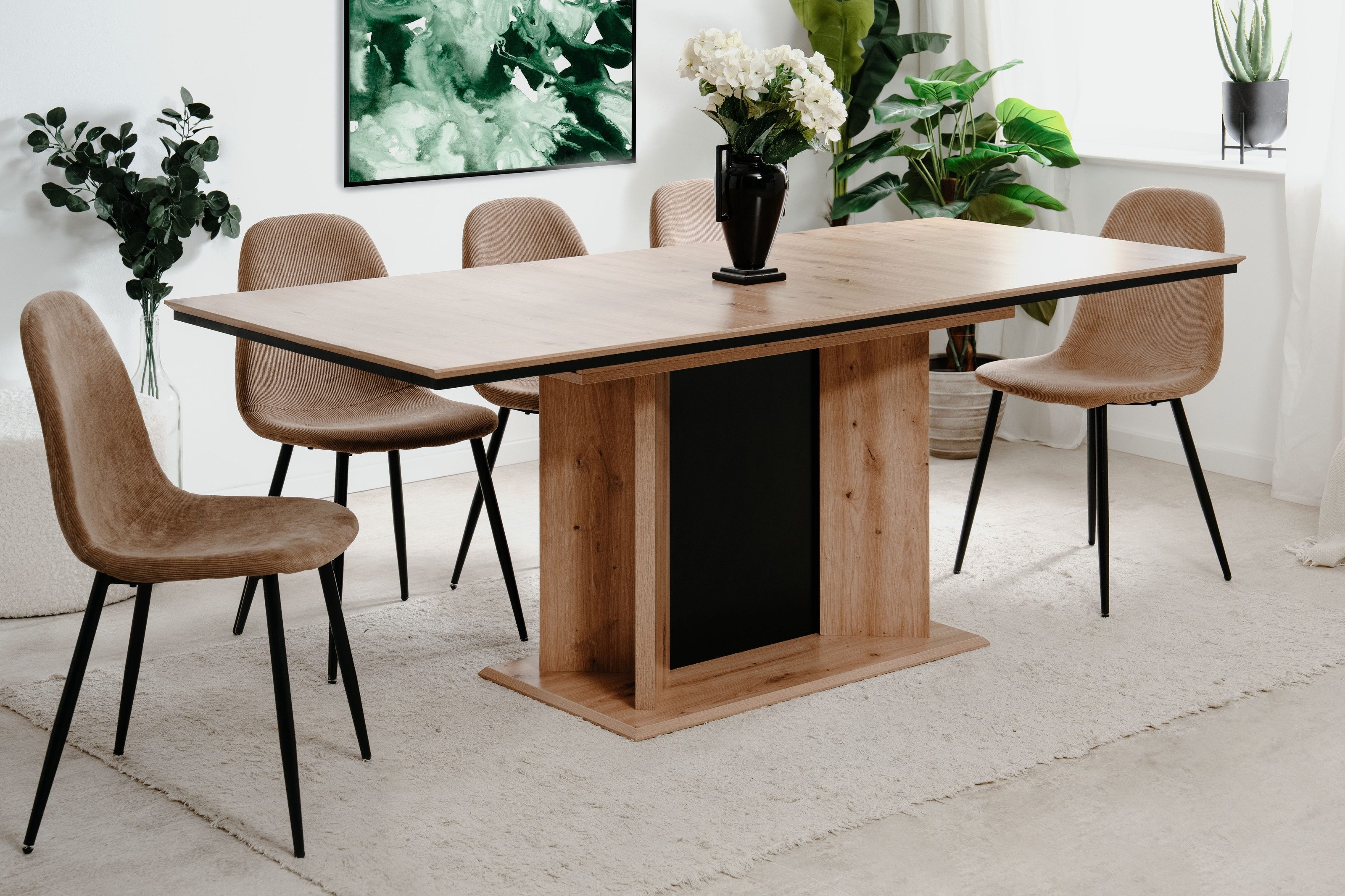 Finori Esstisch in Dekor Artisan Oak / Schwarz - 160x76x90 cm (B/H/T) Ausziehfunktion