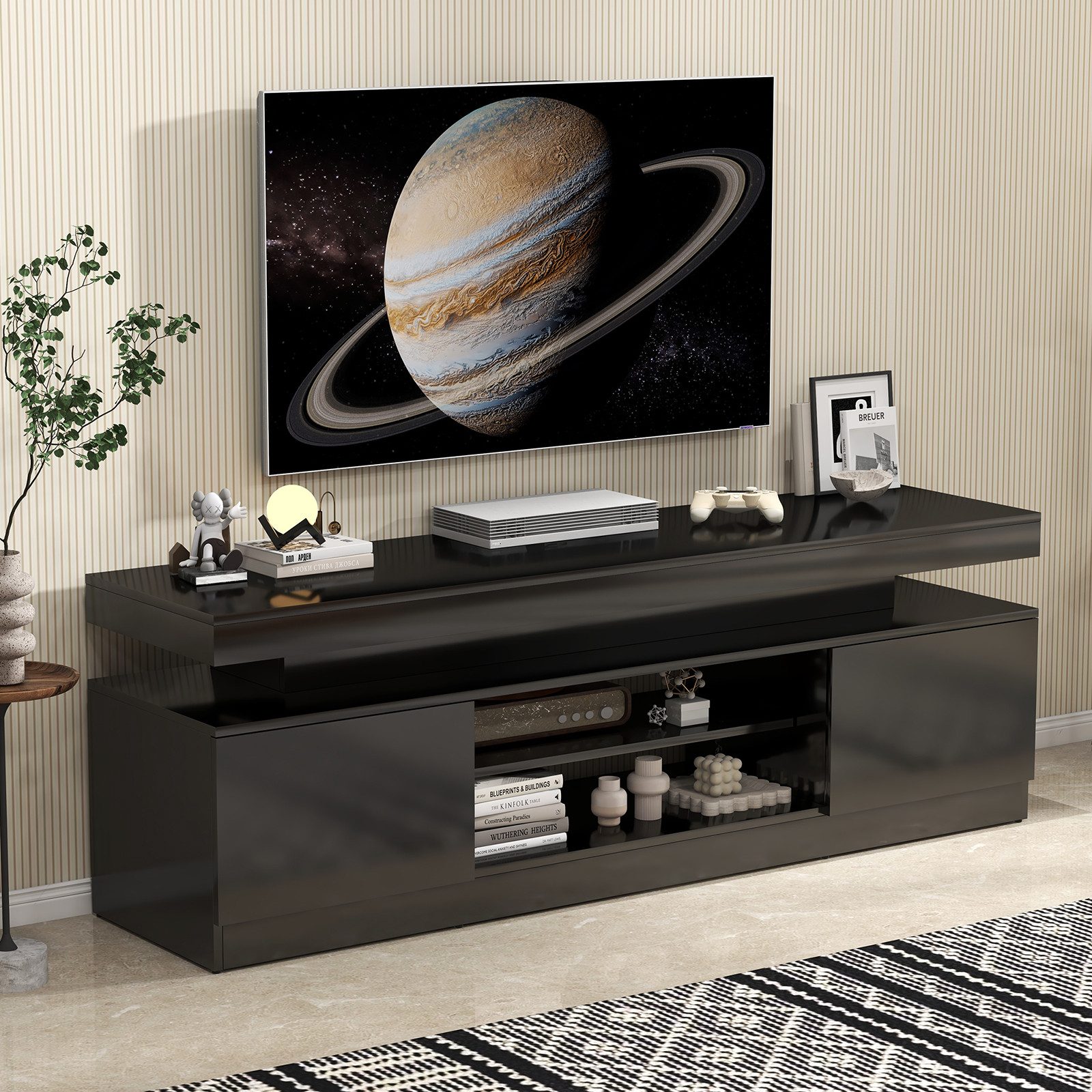 Sunsitt TV-Schrank 160 cm TV-Schrank (Weiß TV-Board mit 2 Fach, TV-Regal für Fernseher bis zu 65 Zoll) TV Kommode für Wohnzimmer, Esszimmer, Schlafzimmer, Weiß