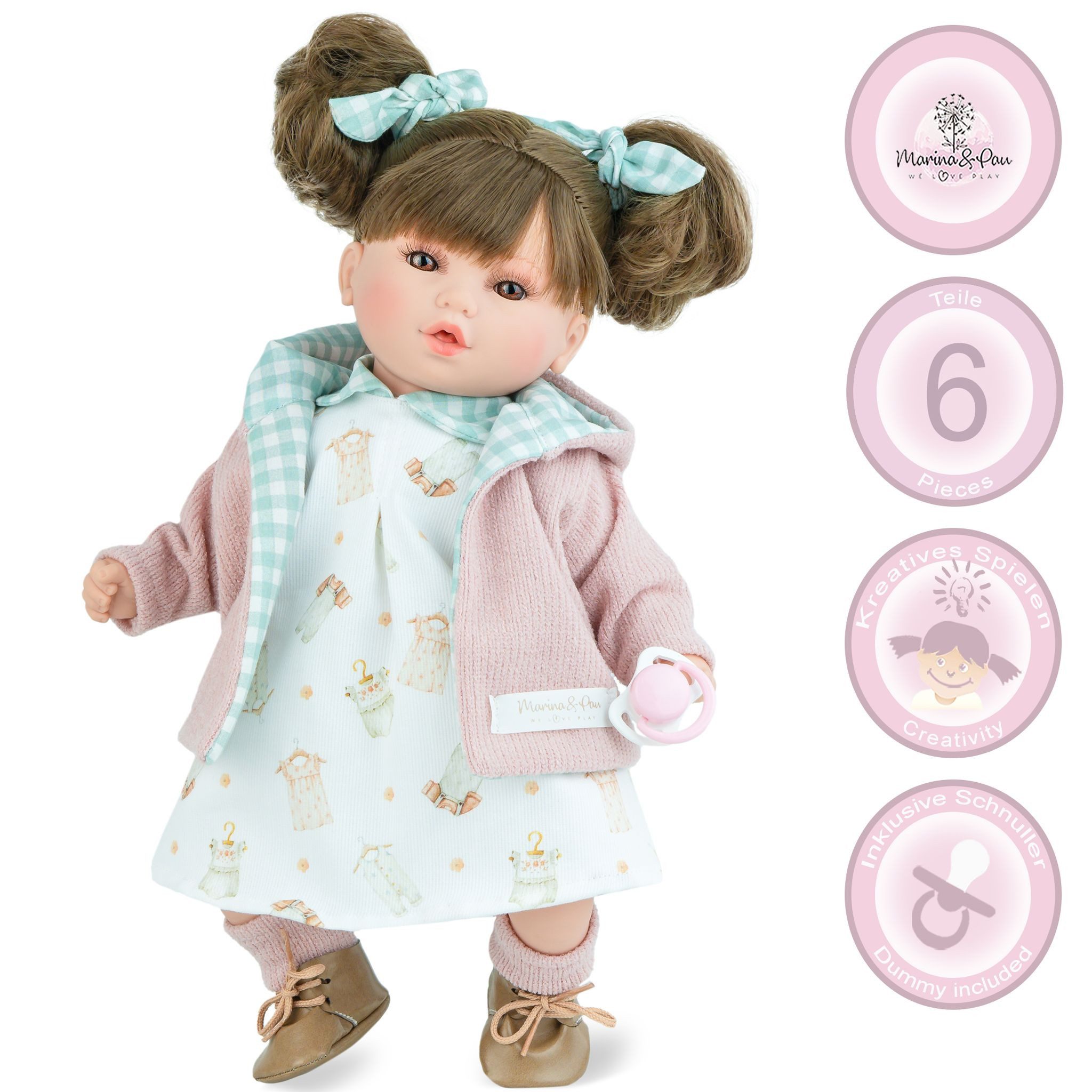 Marina & Pau Anziehpuppe Puppe Lotti 40 cm mit Haaren & Schnuller