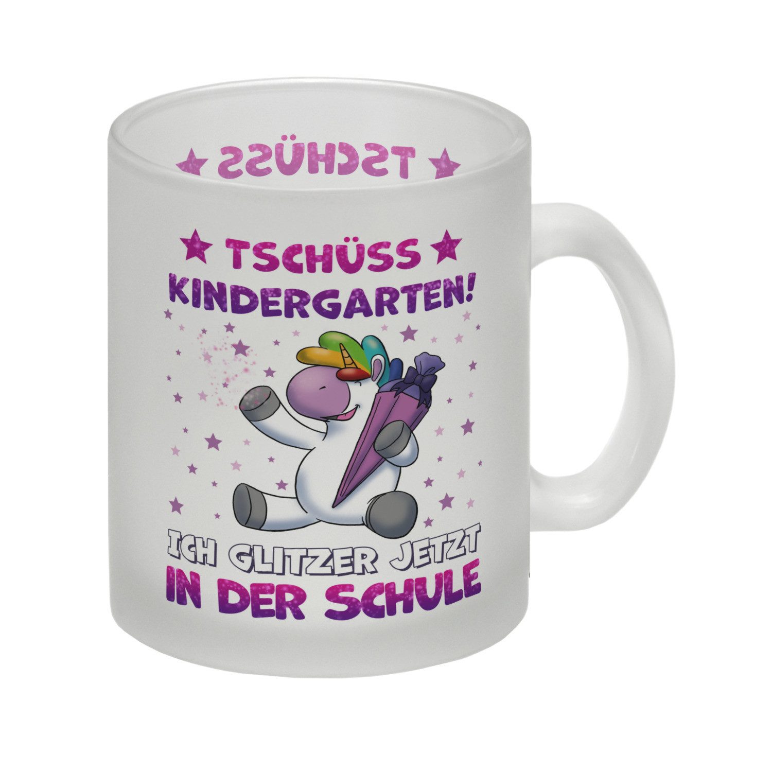 Tasse Tschüss Kindergarten Einhorn Glas Tasse für die Einschulung