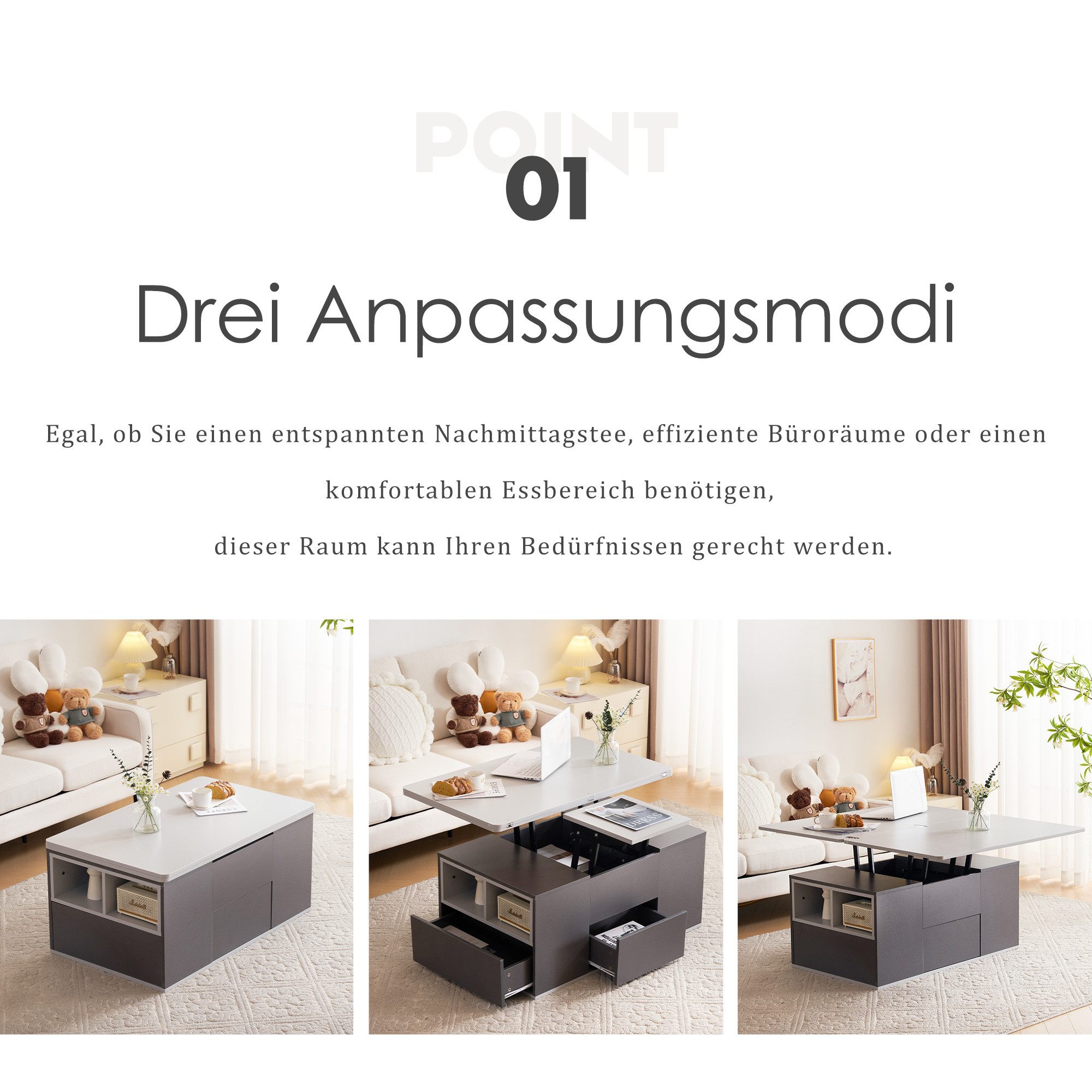 STILVORA Couchtisch Hebbarer-Beistelltisch mit Stauraum Essstisch günstig online kaufen