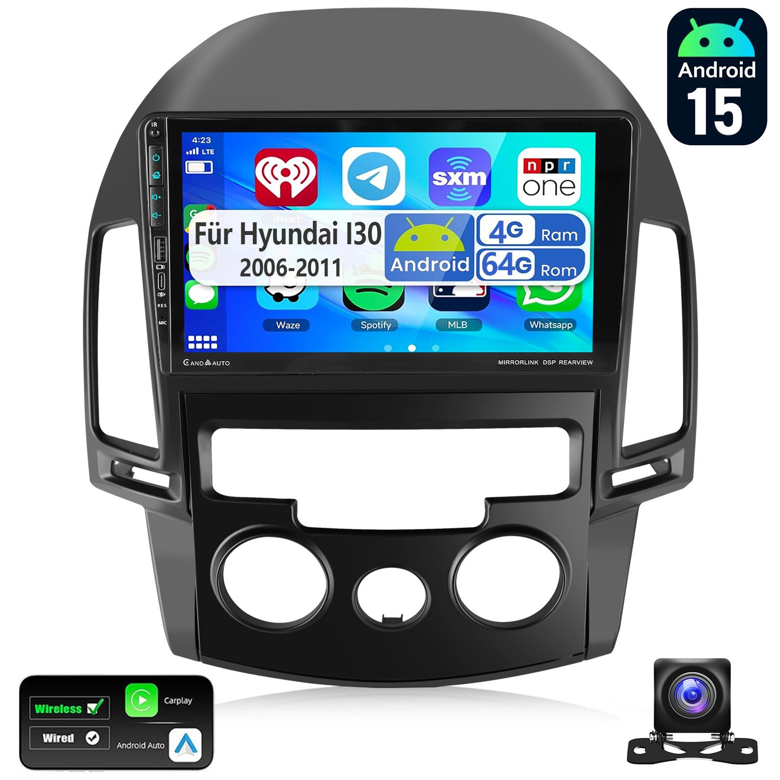 ESSGOO DAB+ 64G Für Hyundai I30 2006-11 Android 15 Autoradio Carplay GPS Navi Autoradio (RDS, 4+64GB(optional), Digitalradio (DAB), FM, AM, Carplay Android Auto Bluetooth EQ USB GPS Navi WIFI Touchscreen)