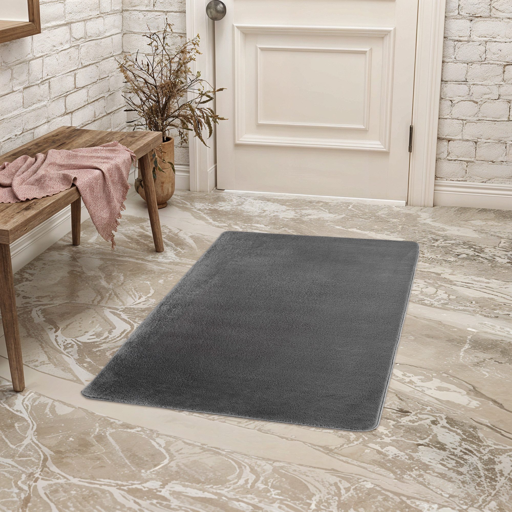 Teppium Teppich Unicolor - Einfarbig, Läufer, Höhe: 11 mm, Kurzflor Teppich Anti-Rutsch Rückseite Waschbar Flauschiger