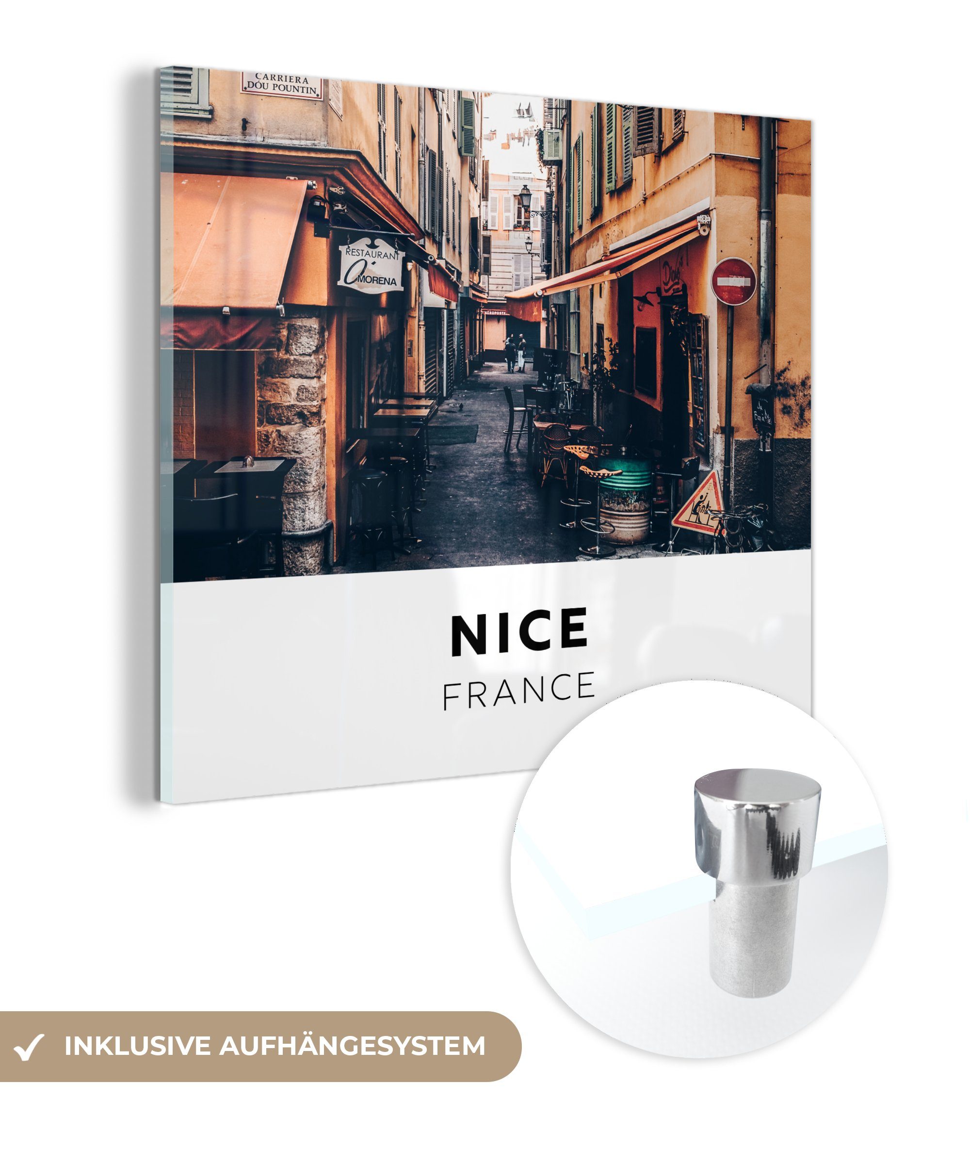 MuchoWow Acrylglasbild Nizza - Frankreich - Cafe, (1 St), Glasbilder - Bilder auf Glas Wandbild - Foto auf Glas - Wanddekoration