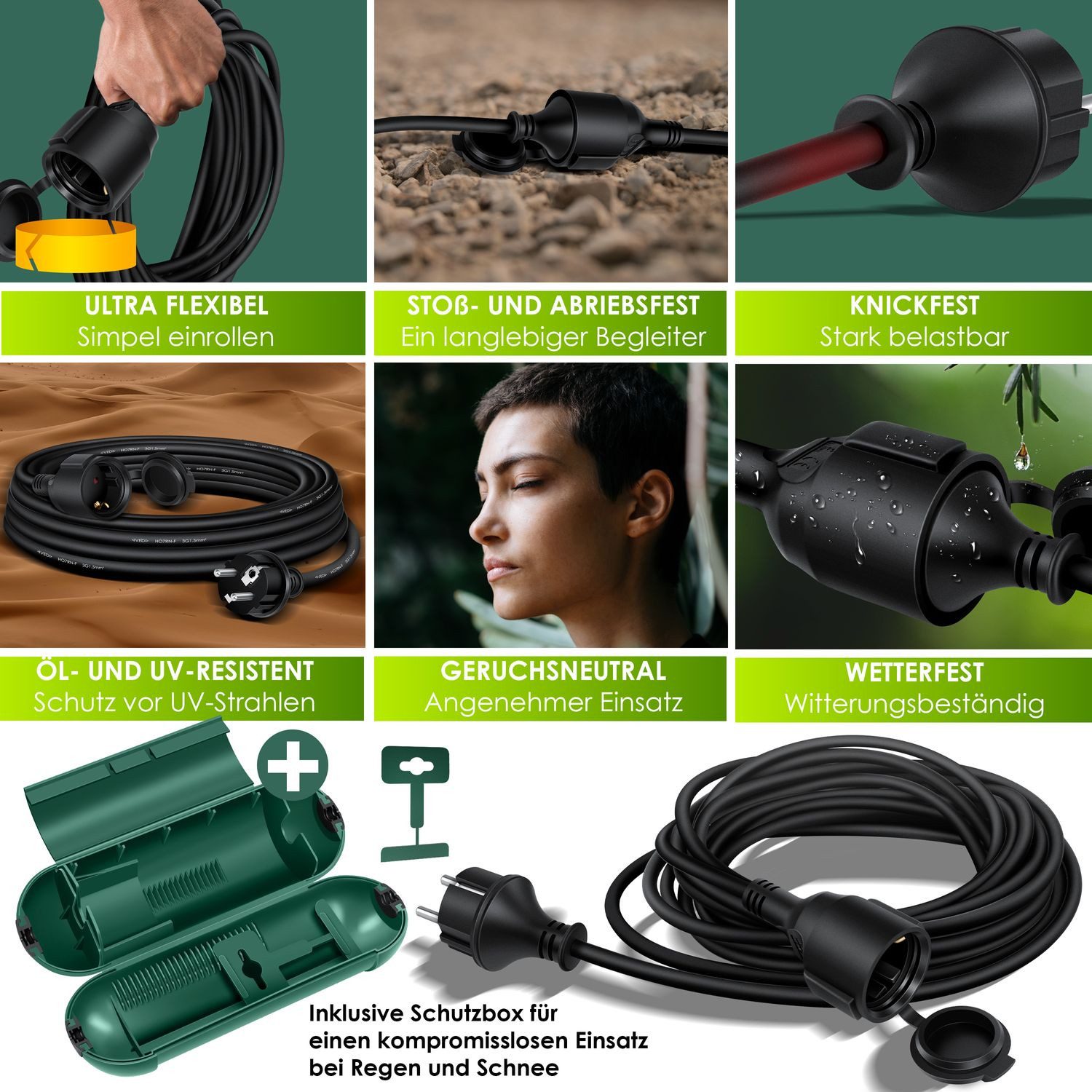 KESSER Verlängerungskabel, (3 cm), Verlängerungskabel mit Schutzkappe Outdoor für Innenbereich