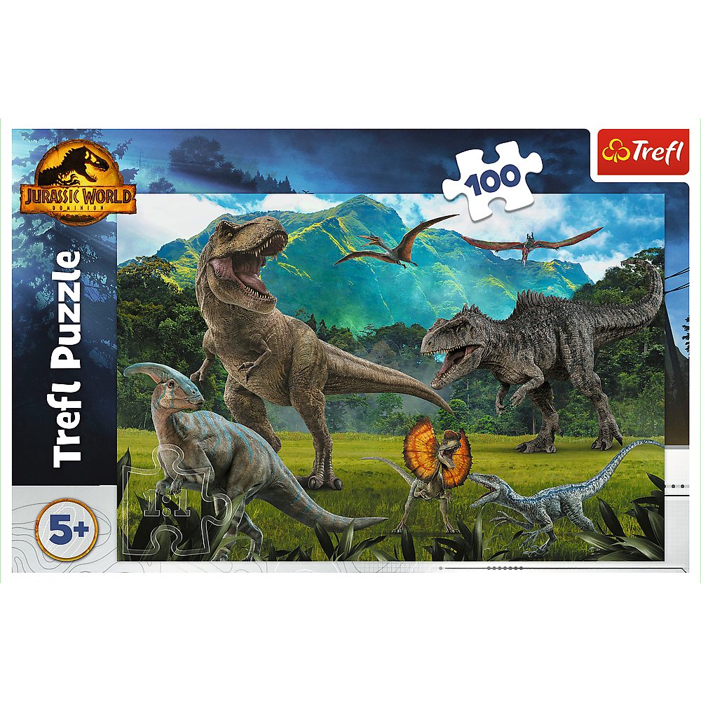 Trefl Puzzle Kinderpuzzle Dinosaurierpuzzle Legespiel, 100 Puzzleteile, 100 Teile, Jurassic World Motiv, kalandr. Papier