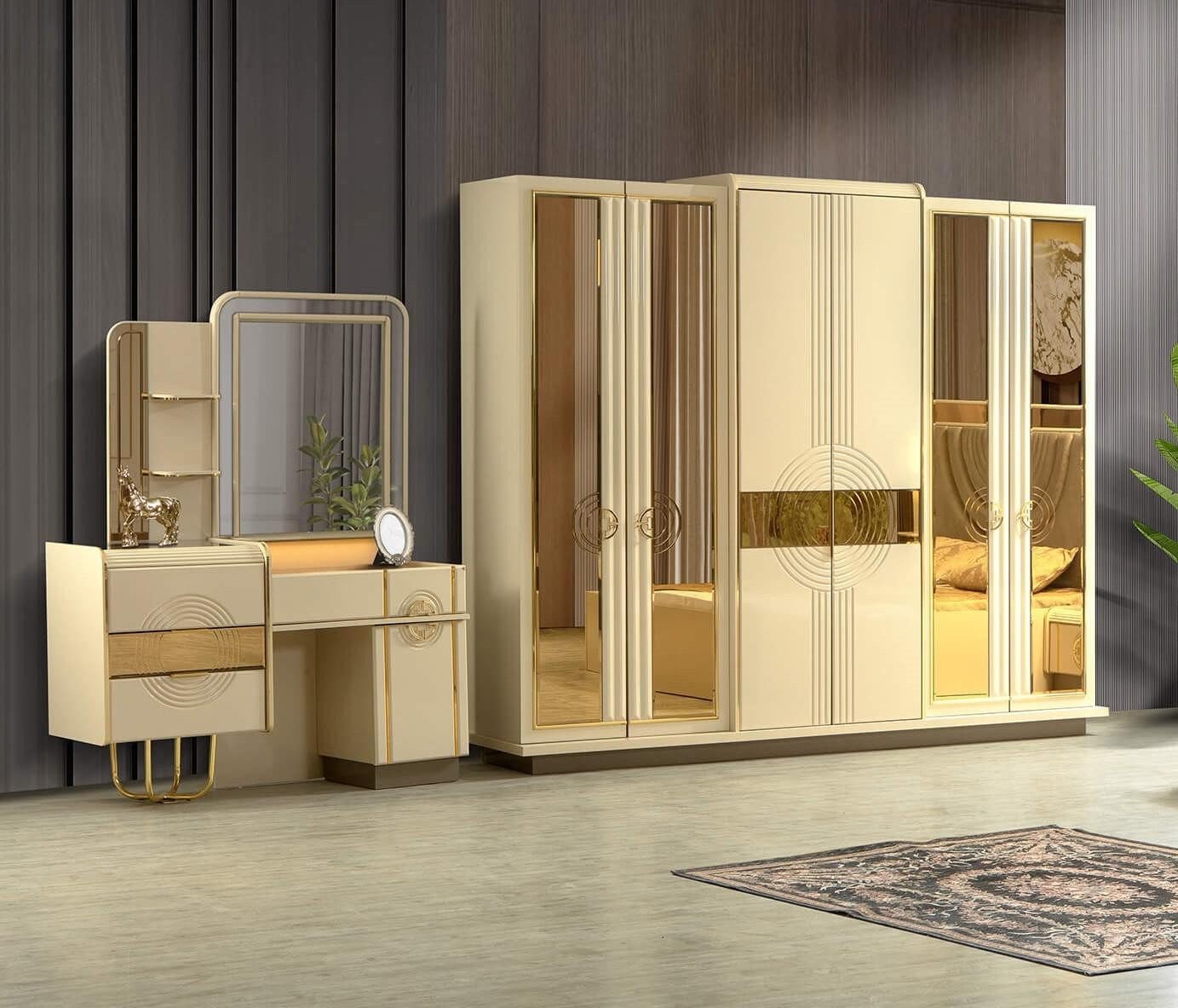 JVmoebel Kleiderschrank Luxus Kleiderschrank & Schminktisch im modernen Art-Déco-Stil