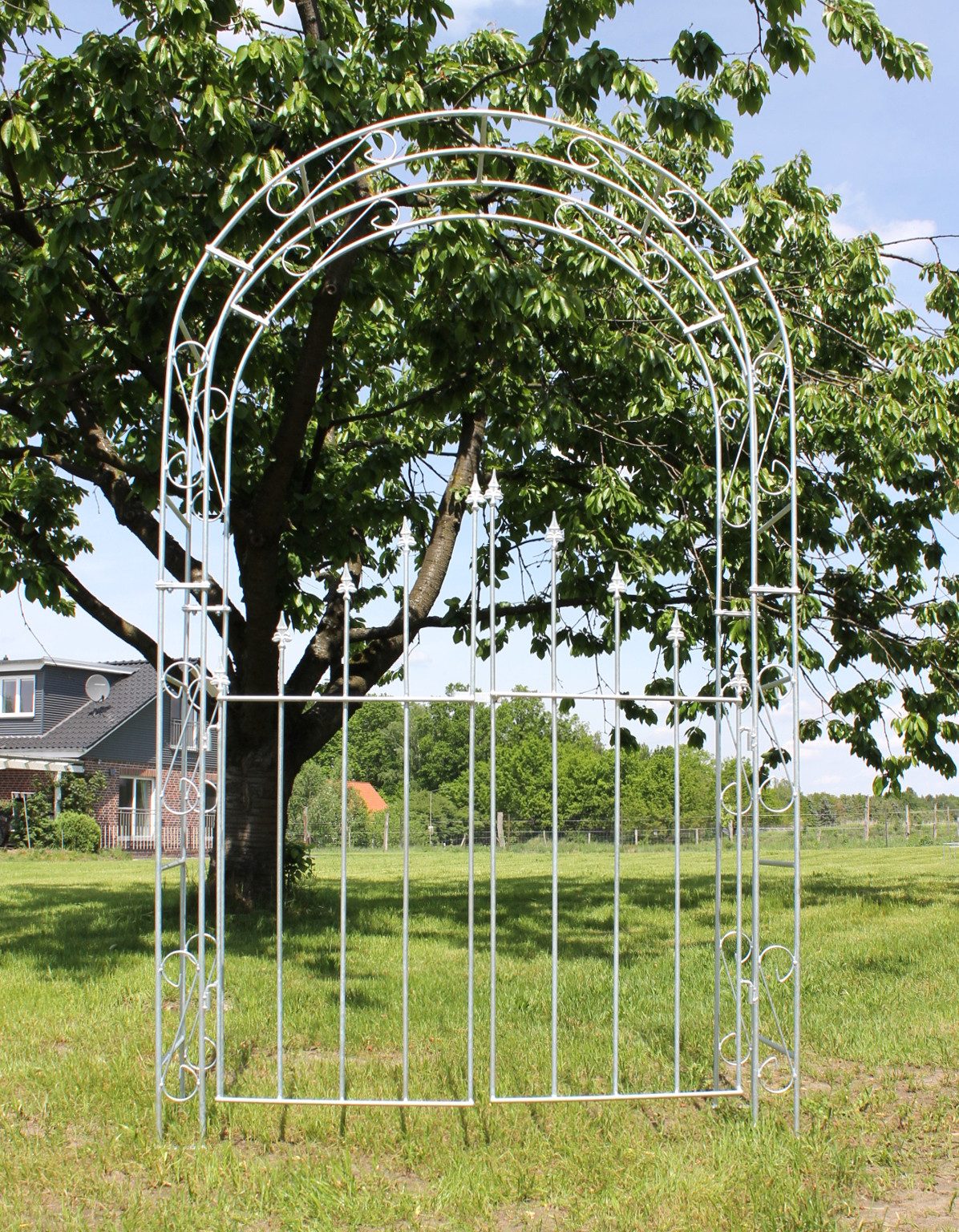 DanDiBo Rosenbogen mit Tür Verzinkt Breite 140 cm Rundbogen Feuerverzinkt