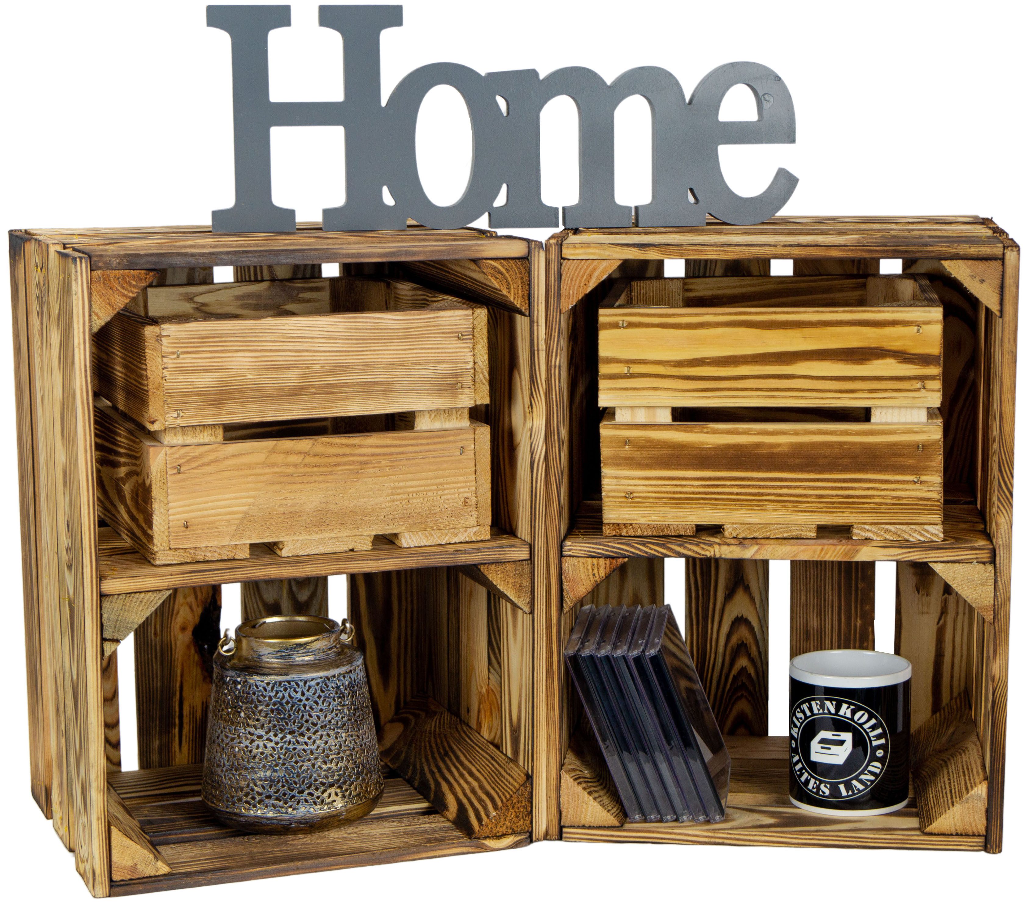 Allzweckkiste 2er set Obstkiste Schubladenkiste Belotta geflammt Weinkiste Holzkiste (Spar-Set)