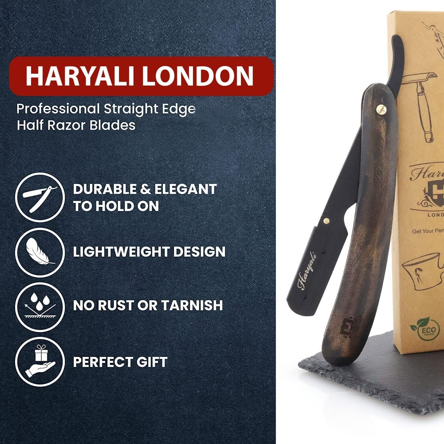 mit Rasiermesser London Haryali Holzgriff Dark Wood Bartmesser Rasiermesser Haryali - Nachhaltige London