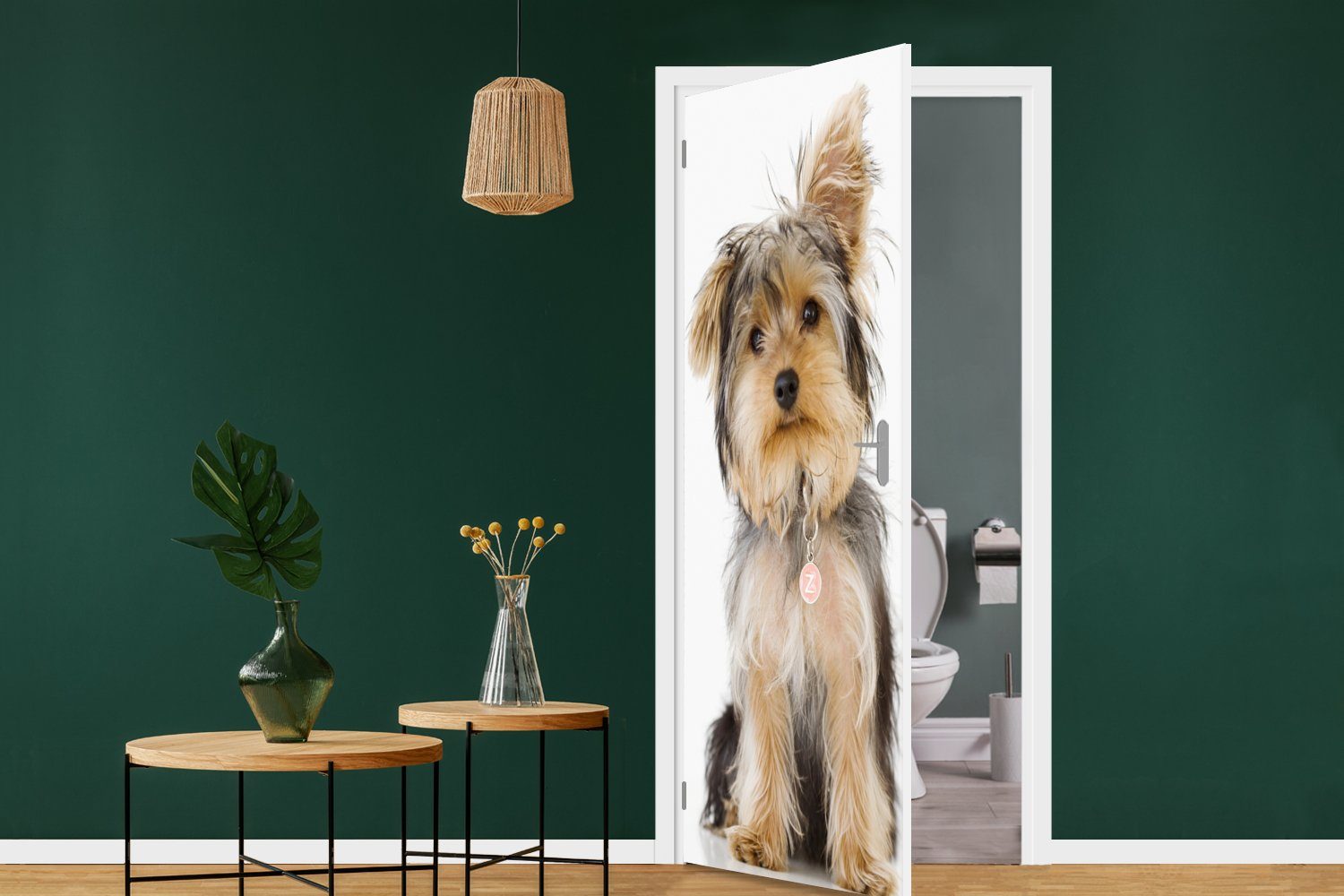 Tür, (1 bedruckt, eines Matt, Türaufkleber, cm Türtapete für Porträt St), MuchoWow 75x205 Yorkshire-Terriers, Fototapete