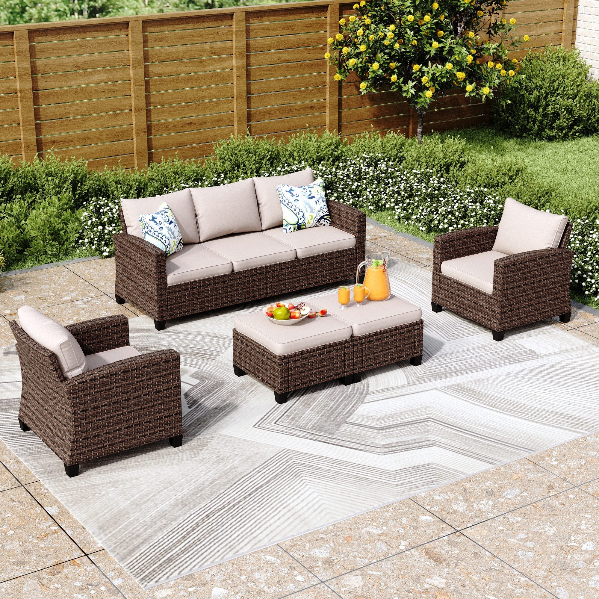 PHI VILLA Gartenlounge-Set, (Gartenmöbel Set Balkonmöbel, Rattan Lounge Меблі Outdoor Gartenlounge Set)