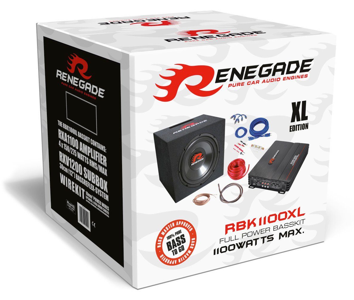 Renegade Mehr Bass Komplettset Endstufe + Subwoofer + Kabel Auto-Subwoofer