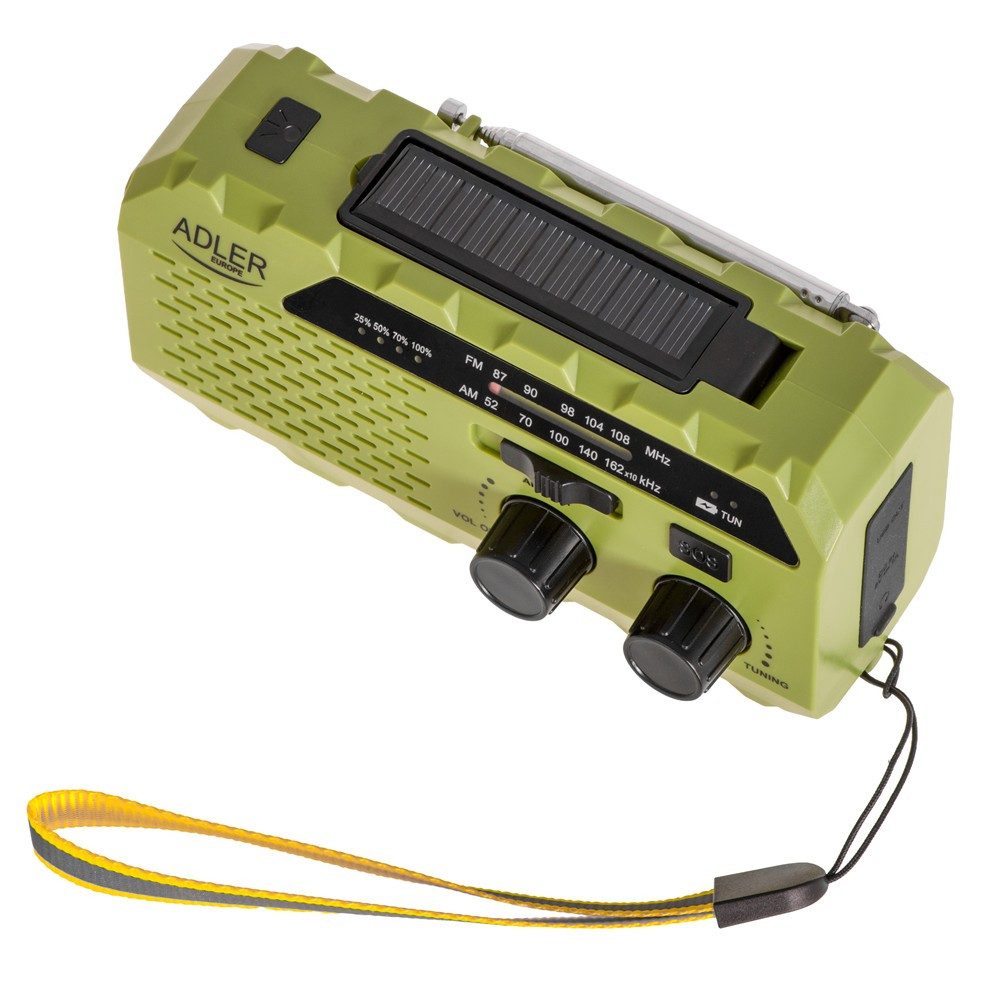 ADLER EUROPE Adler AD 1197 tragbares Notfallradio (FM, Powerbank, AM-Radio, LED-Taschenlampe, Kurbelradio, Solar, Dynamo, SOS-Alarm, Grün) – Bild 5 von 5