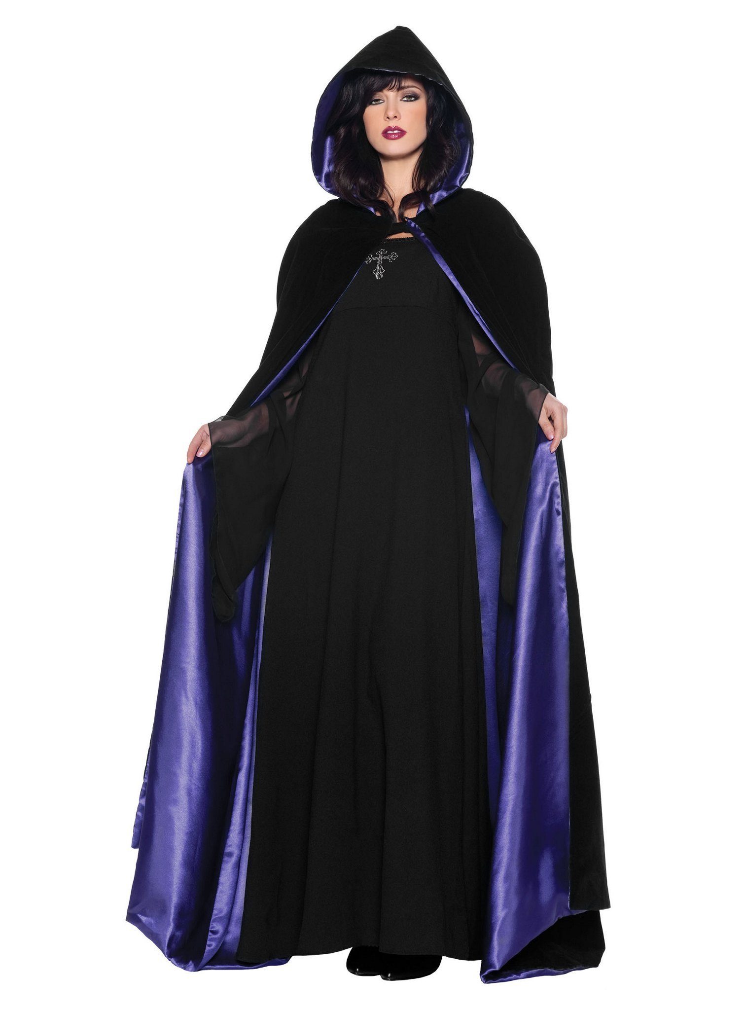 Underwraps Kostüm Kapuzencape schwarz-lila, Düsterer Umhang in hoher Qualität zum tollen Preis