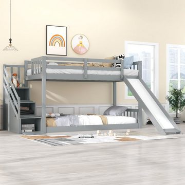 Sweiko Etagenbett (Kiefernholzbett mit Rausfallschutz), Kinderbett mit Rutsche und Treppe mit 3 Schubladen, 90*200cm