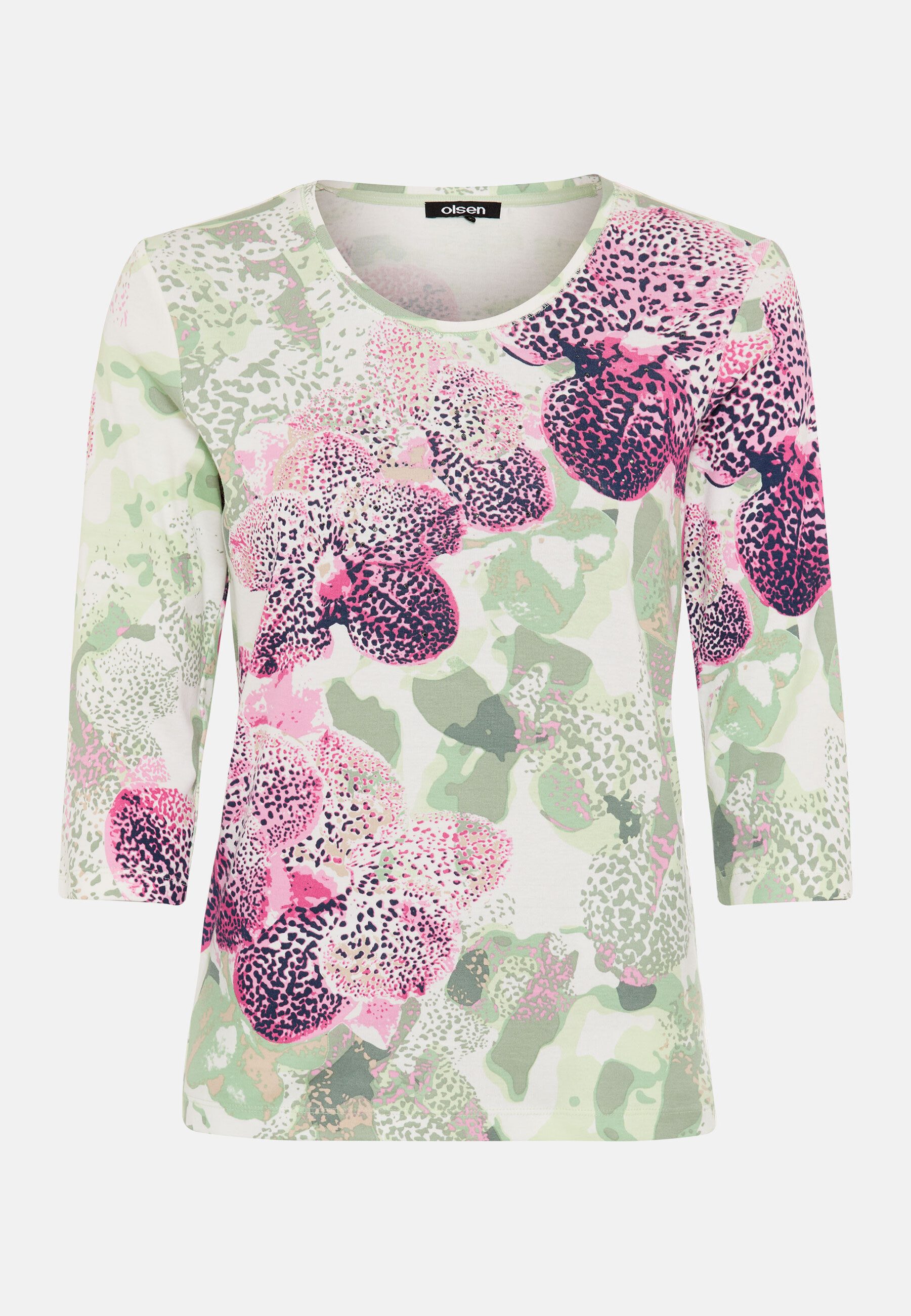 T-Shirt Shirt mit Panneaux-Print und funkelnden Ziersteinen