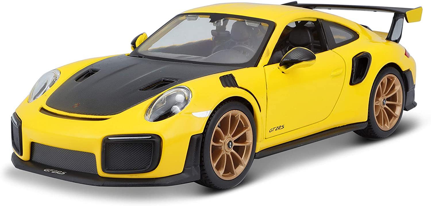 Maisto® Modellauto Porsche 911 GT2 RS (gelb-schwarz), Maßstab 1:24, detailliertes Modell