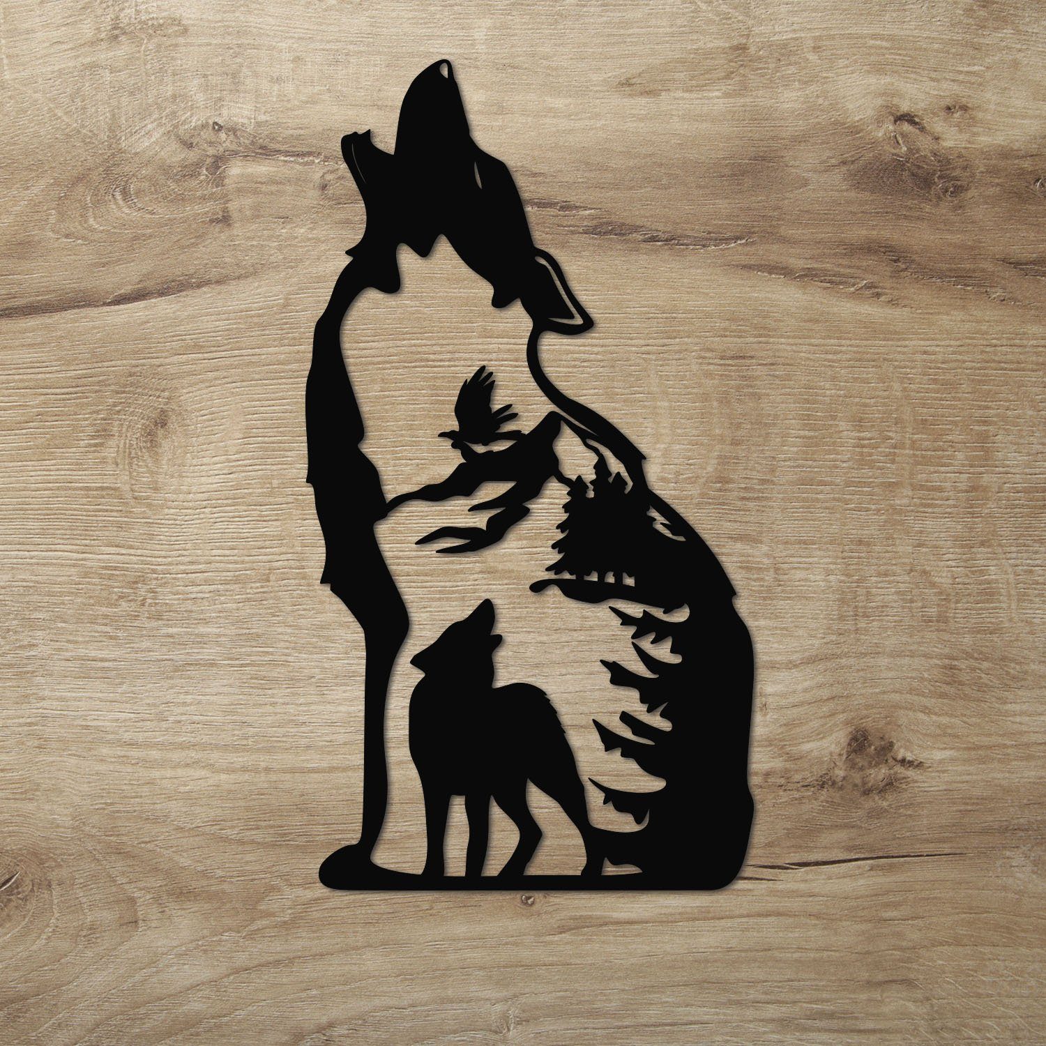 Namofactur LED Dekolicht Heulender Wolf Wand Deko Leuchte, Holz Lampe, Ohne Zugschalter, LED fest integriert, Warmweiß, Holz Lampe, Geschenk für Wolf Fan, Wandgestaltung für dein zuhause