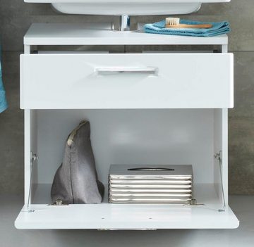 trendteam Waschbeckenunterschrank Monte (Waschtisch Unterschrank weiß Hochglanz, Breite 60 cm) mit Schublade und Klappe, Chrom-Griffe