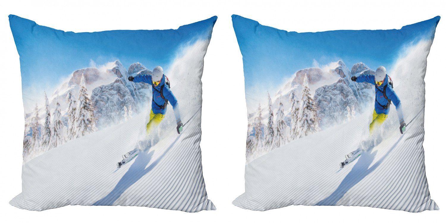 Winter Doppelseitiger Abakuhaus Extremsport Modern Accent Digitaldruck, Kissenbezüge Skifahren Stück), (2