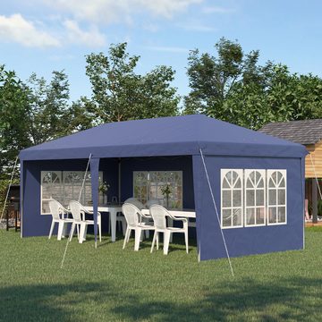 Outsunny Faltpavillon 2,95 x 5,85 cm Partyzelt mit UV-Schutz, mit 3 Seitenteilen, (Gartenzelt, Pavillon), Oxford, Stahl, Blau