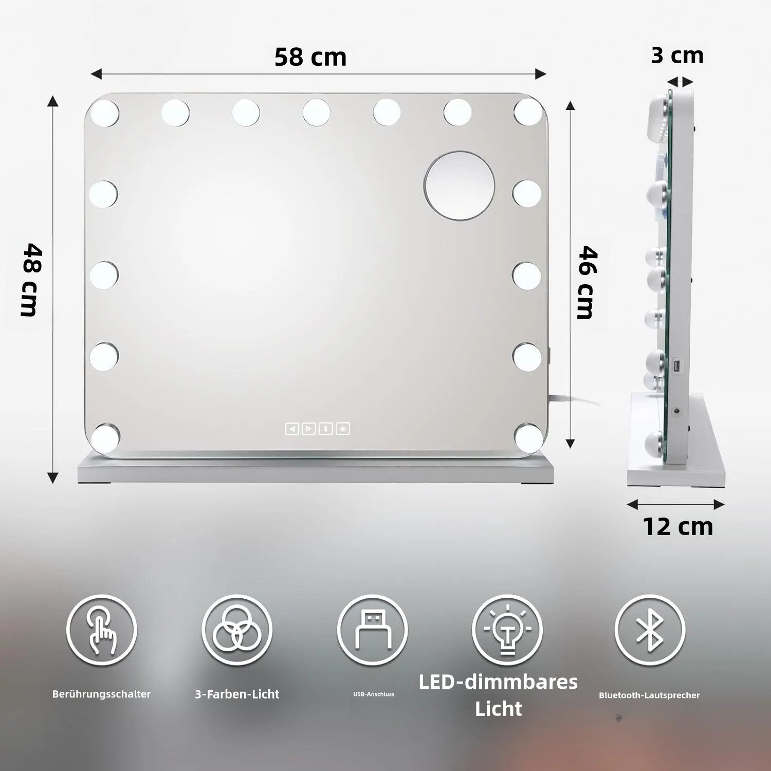 TLGREEN Schminkspiegel,Bluetooth Schminkspiegel mit Beleuchtung, (58x46cm H günstig online kaufen