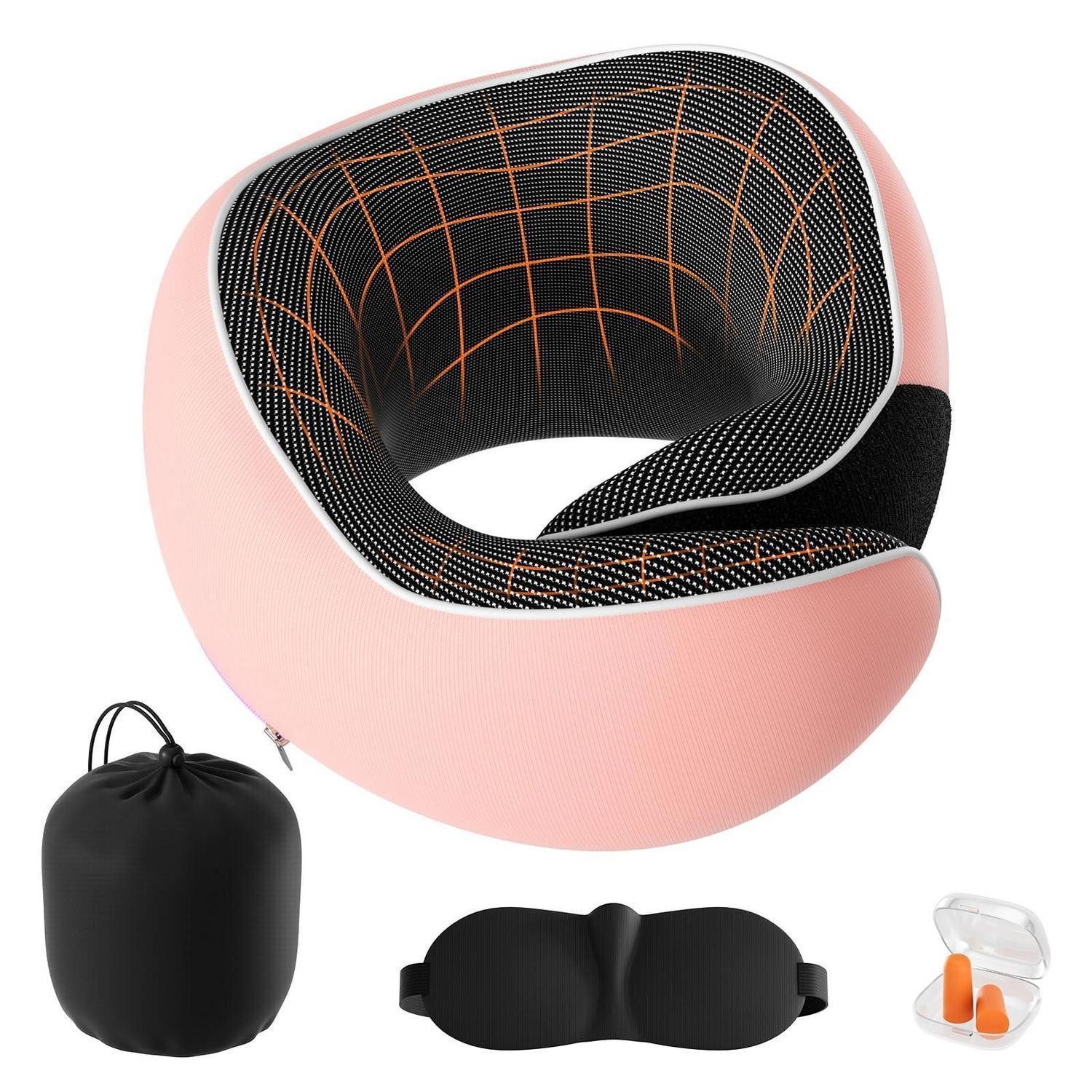 LuxusKollektion Nackenkissen Nackenkissen Flugzeug Auto Memoryfoam Ohrstöpsel Augenmaske Rosa