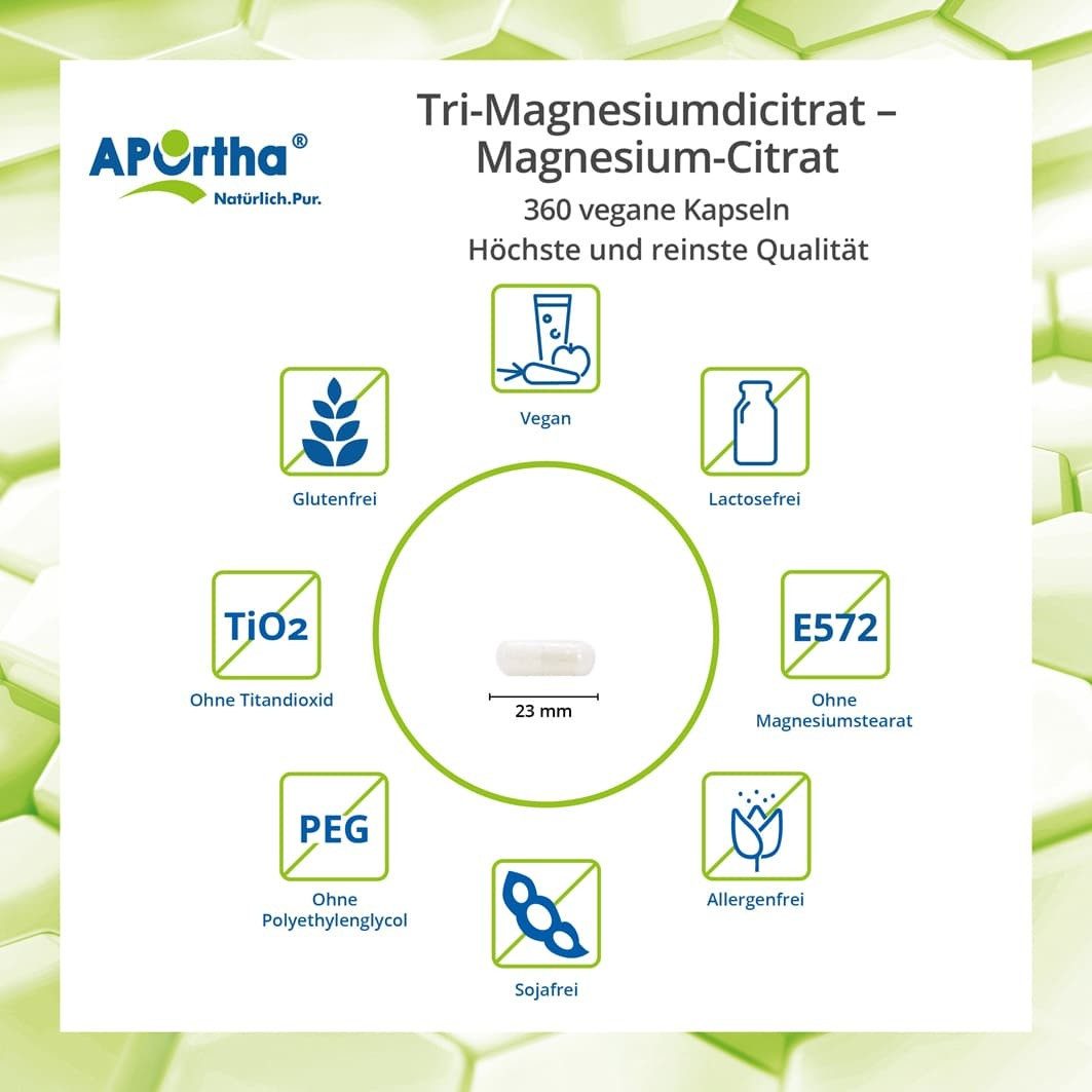 APOrtha Tri-Magnesiumdicitrat - Magnesium-Citrat - veganes Pulver, 400 g