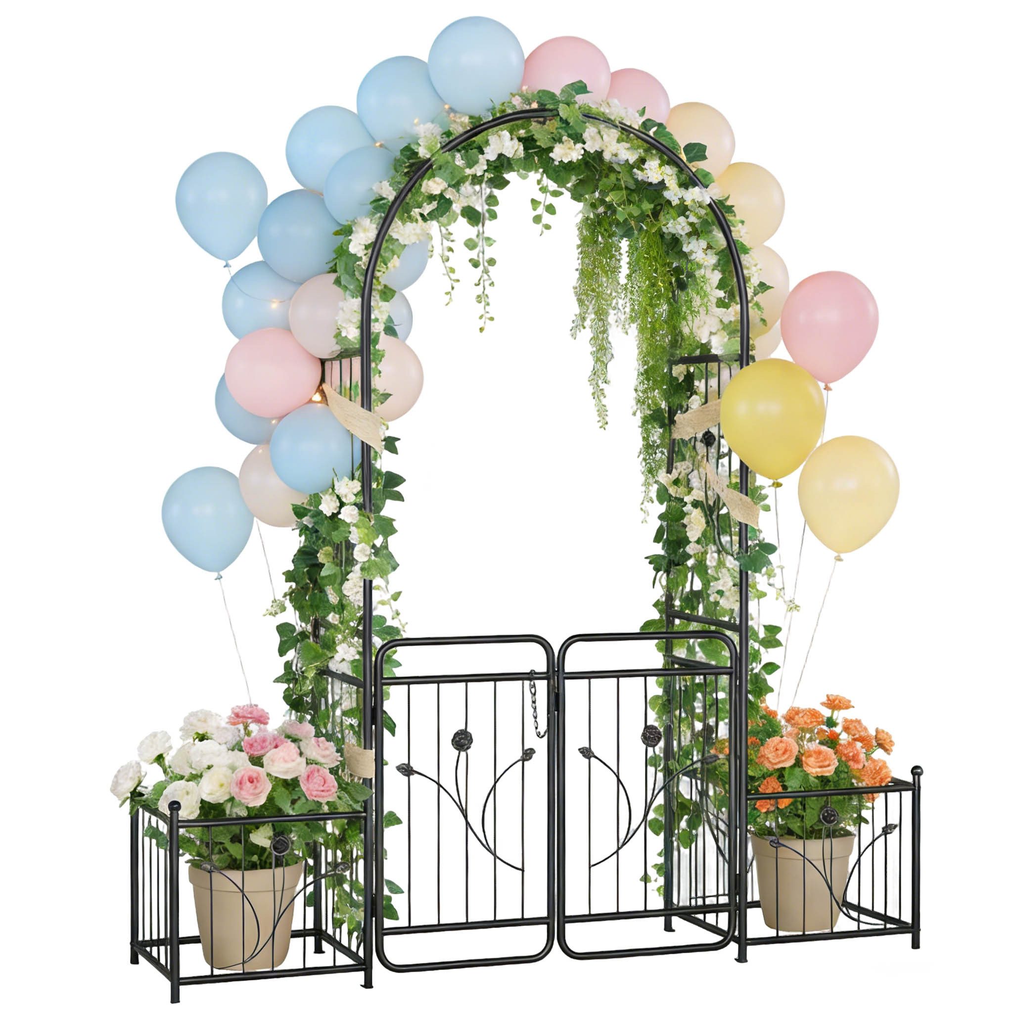 FIVMEN Rosenbogen Gartenbogen Torbogen Metall Rankgitter Rosenbögen mit Tür, Rankgitter Garten Rosenhilfe für Rosen und Kletterpflanzen, Schwarz