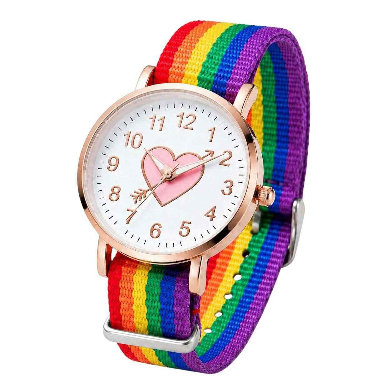 Taffstyle Quarzuhr Armbanduhr Regenbogen Stoffarmband Herz Bunte Kinder Freizeituhr LGBTQ, (Leichte Analoguhr mit weichem Textilband als fröhliche Geschenkidee)