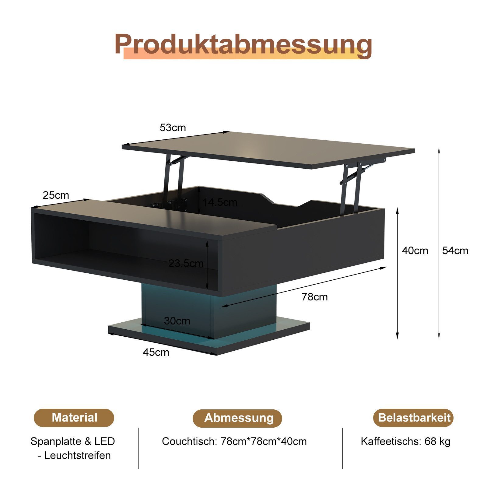 radelldar Couchtisch höhenverstellbar mit LED Beleuchtung günstig online kaufen