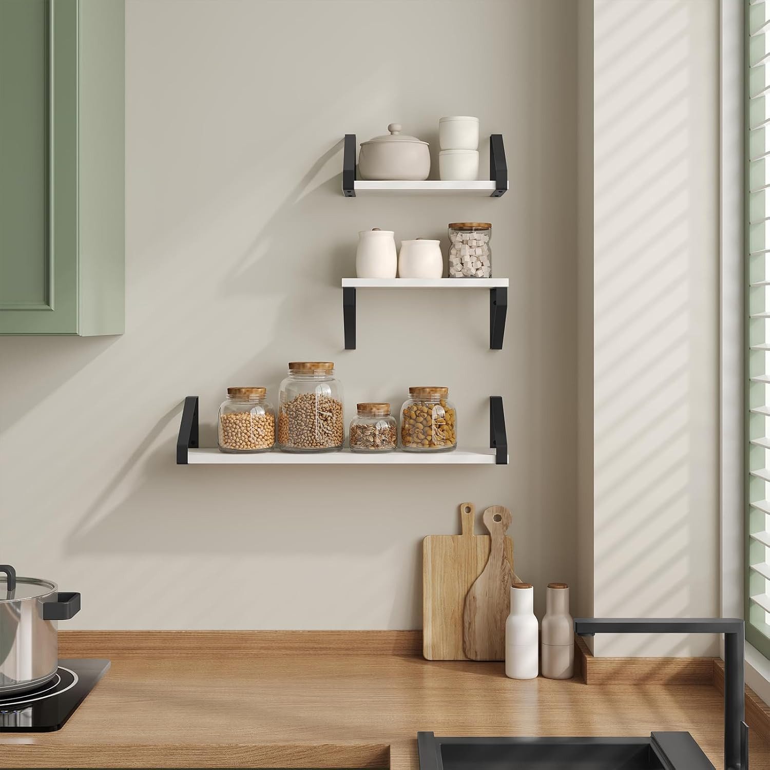 EUGAD Wandregal, Set 3-tlg., 3er Set Hängeregal, Schweberegal, Küchenregal günstig online kaufen