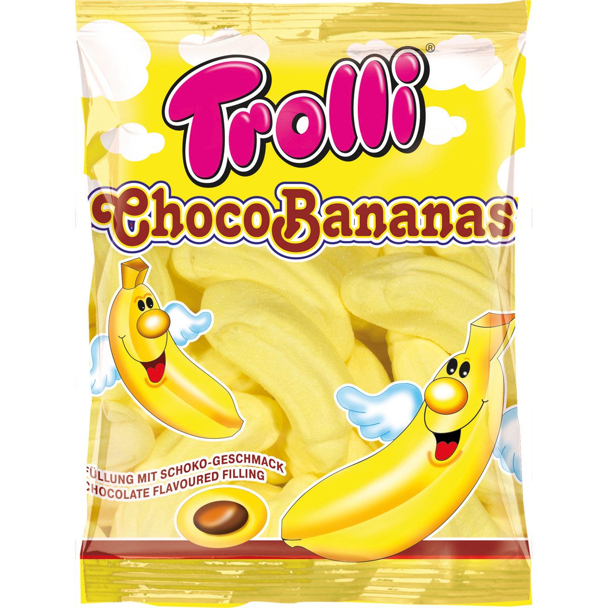 TROLLI Süßigkeit, Trolli Choco Bananas Schaumzucker Bananen mit Schoko Füllung 150g