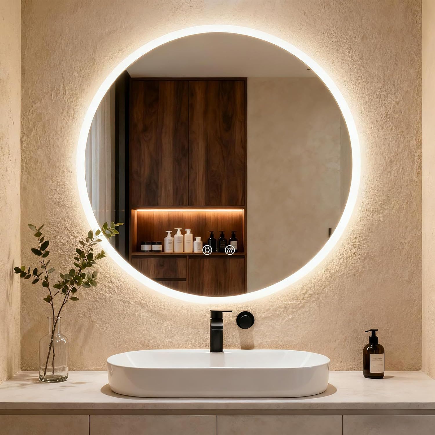 TLGREEN Badspiegel Rund mit Beleuchtung,LED Spiegel mit 3 Lichtfarben dimmb günstig online kaufen