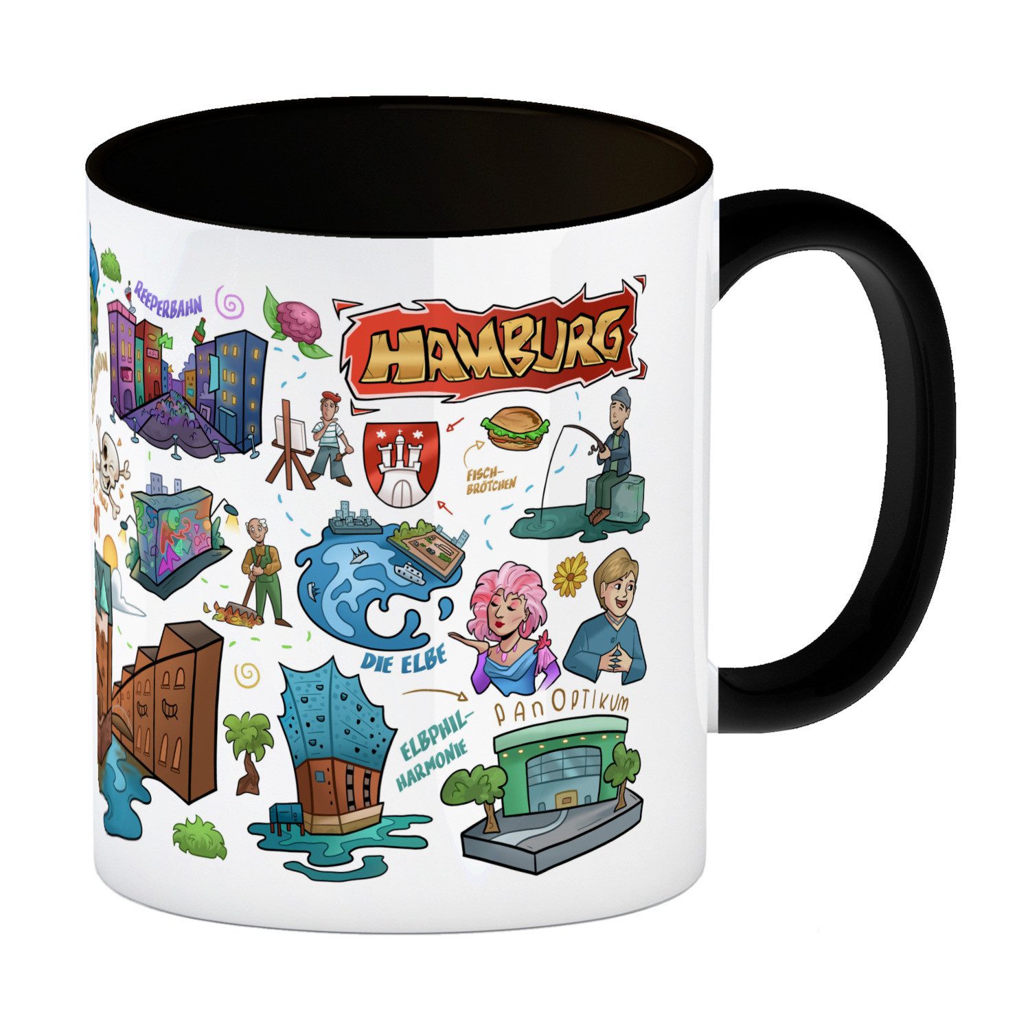 speecheese Tasse Hamburg Pop Art Comic Kaffeebecher in schwarz