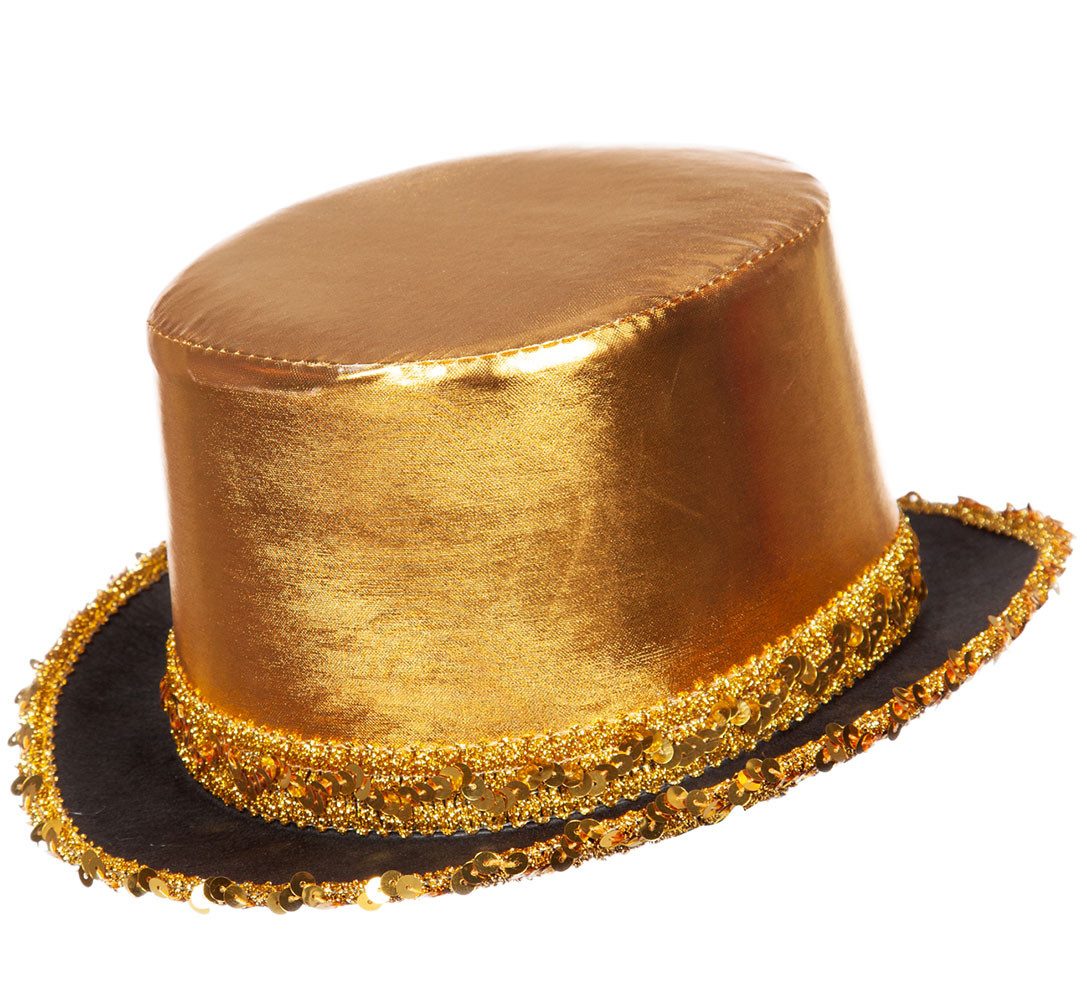 Karneval-Klamotten Kostüm Zylinder Hut gold Lamee mit Pailletten Band, Hut Zylinder Erwachsene Damen Herren Party Accessoir Karneval Fasching