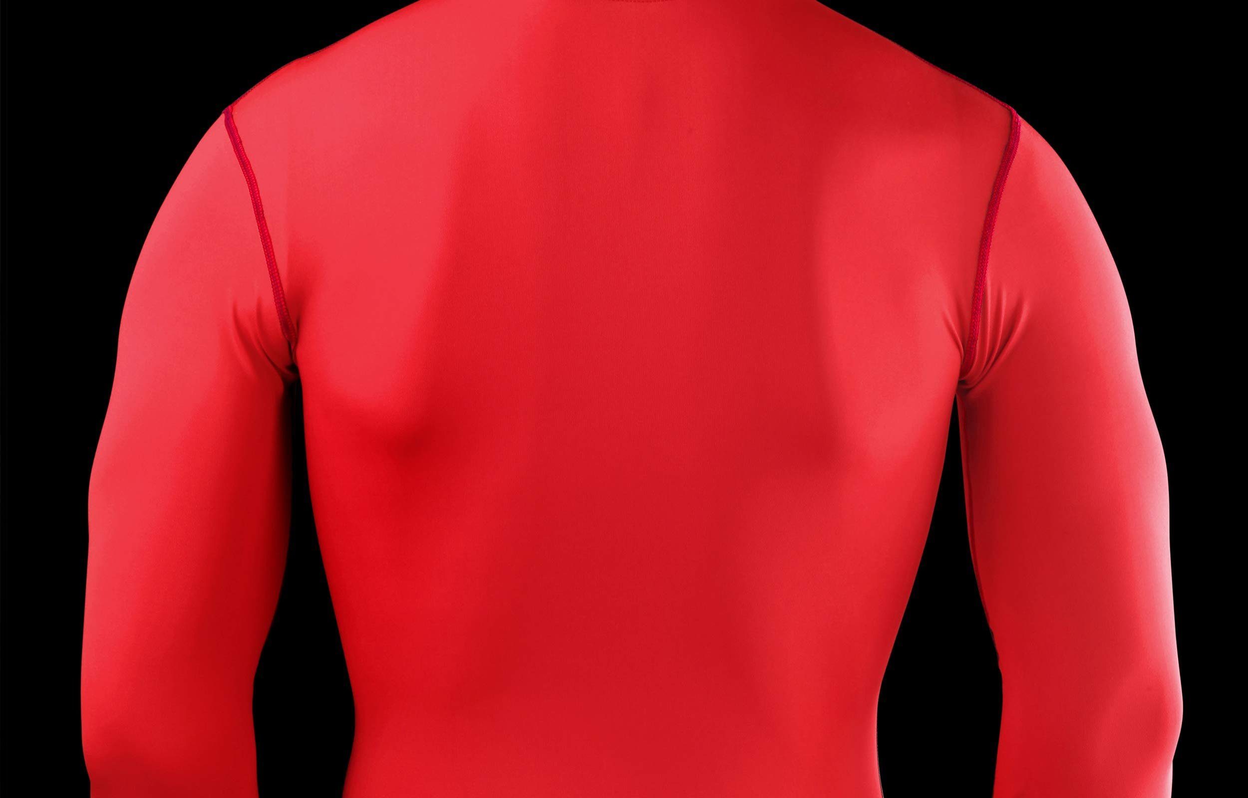 POWERLAYER Langarmshirt Rot Shirt Kompressions Herren Rundhalsausschnitt XL PowerLayer
