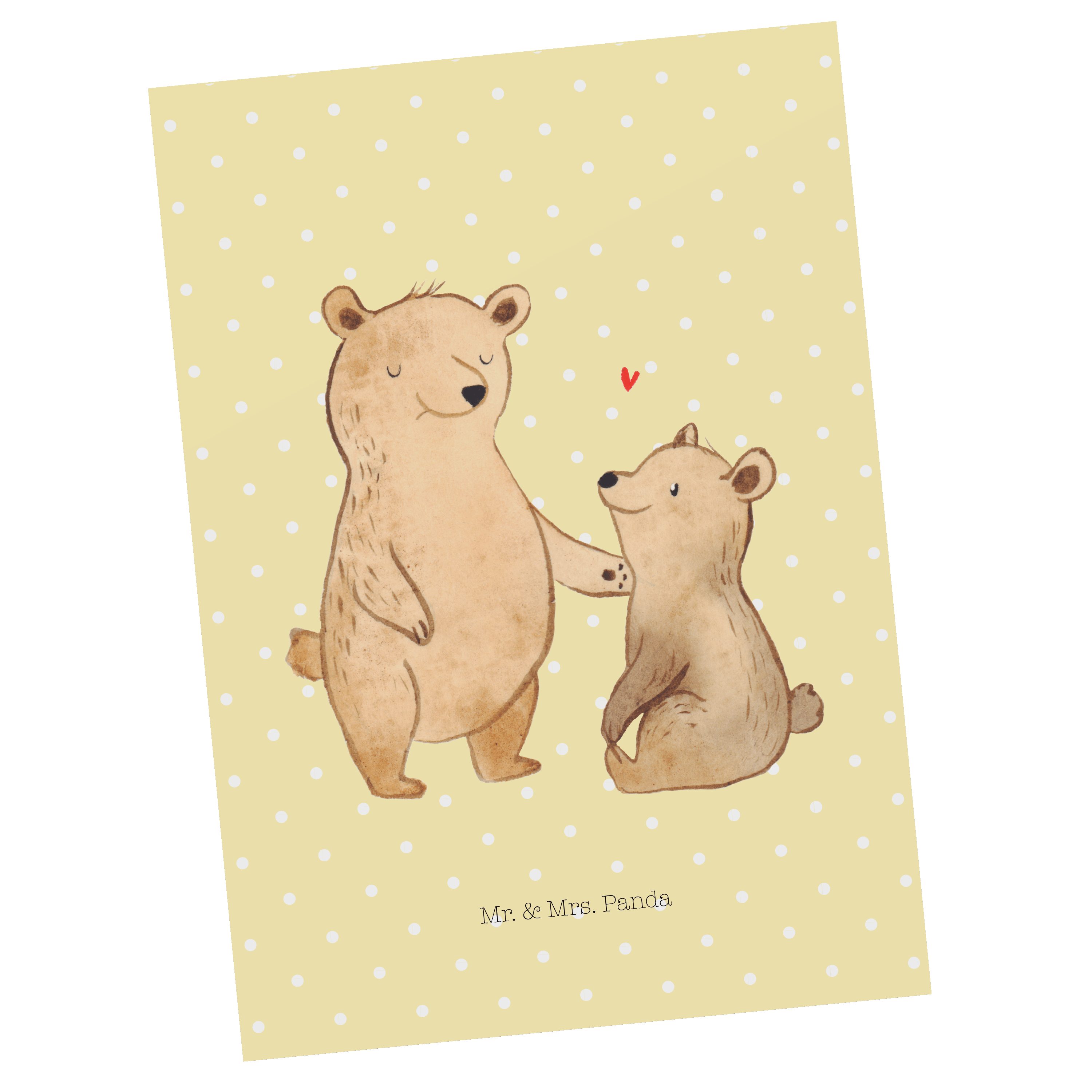 Mr. & Mrs. Panda Postkarte Bär Großer Bruder - Gelb Pastell - Geschenk, Grußkarte, Papa Sohn, Om