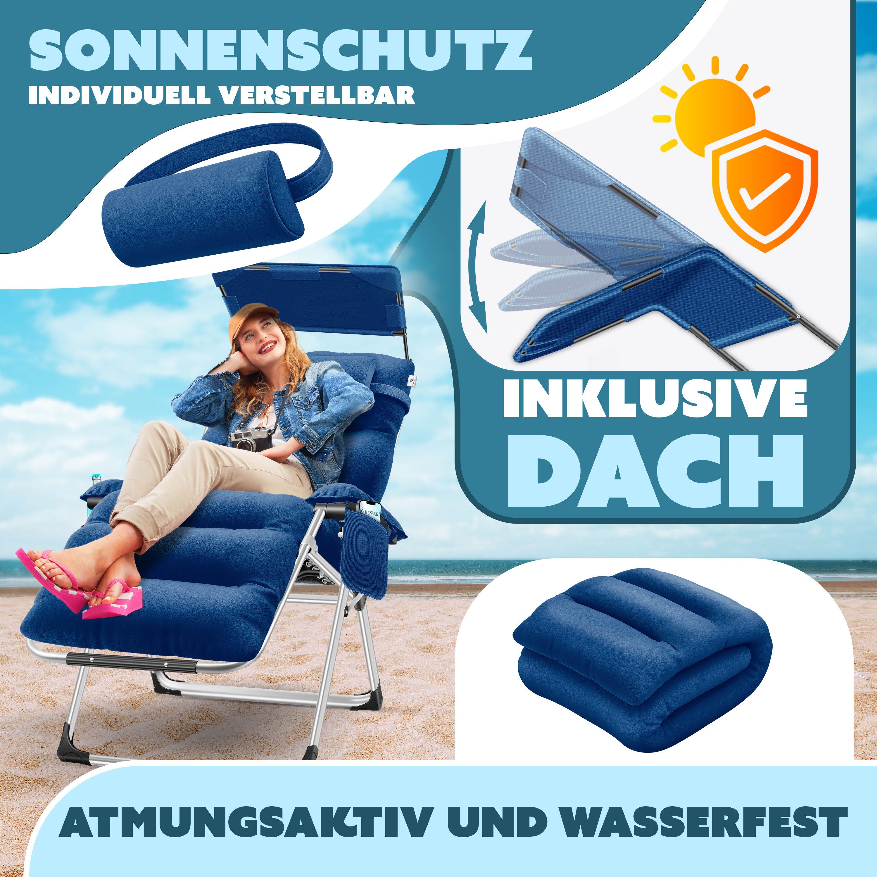 KESSER Gartenliege, Sonnenliege Liegestuhl Klappbar + Nackenkissen Gartenstuhl