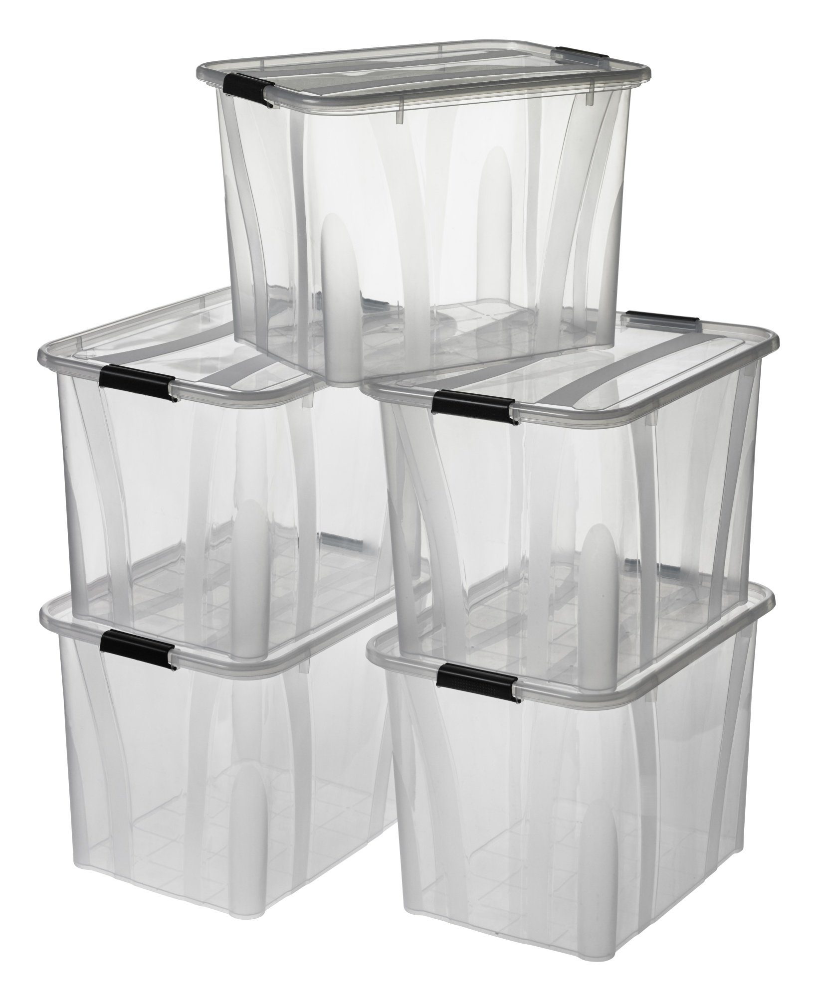 Logiplast Aufbewahrungsbox Premium Aufbewahrungsbox, 55 Liter (Spar-Set, 5 Stück), Clipverschluss zum einfachen verschließen