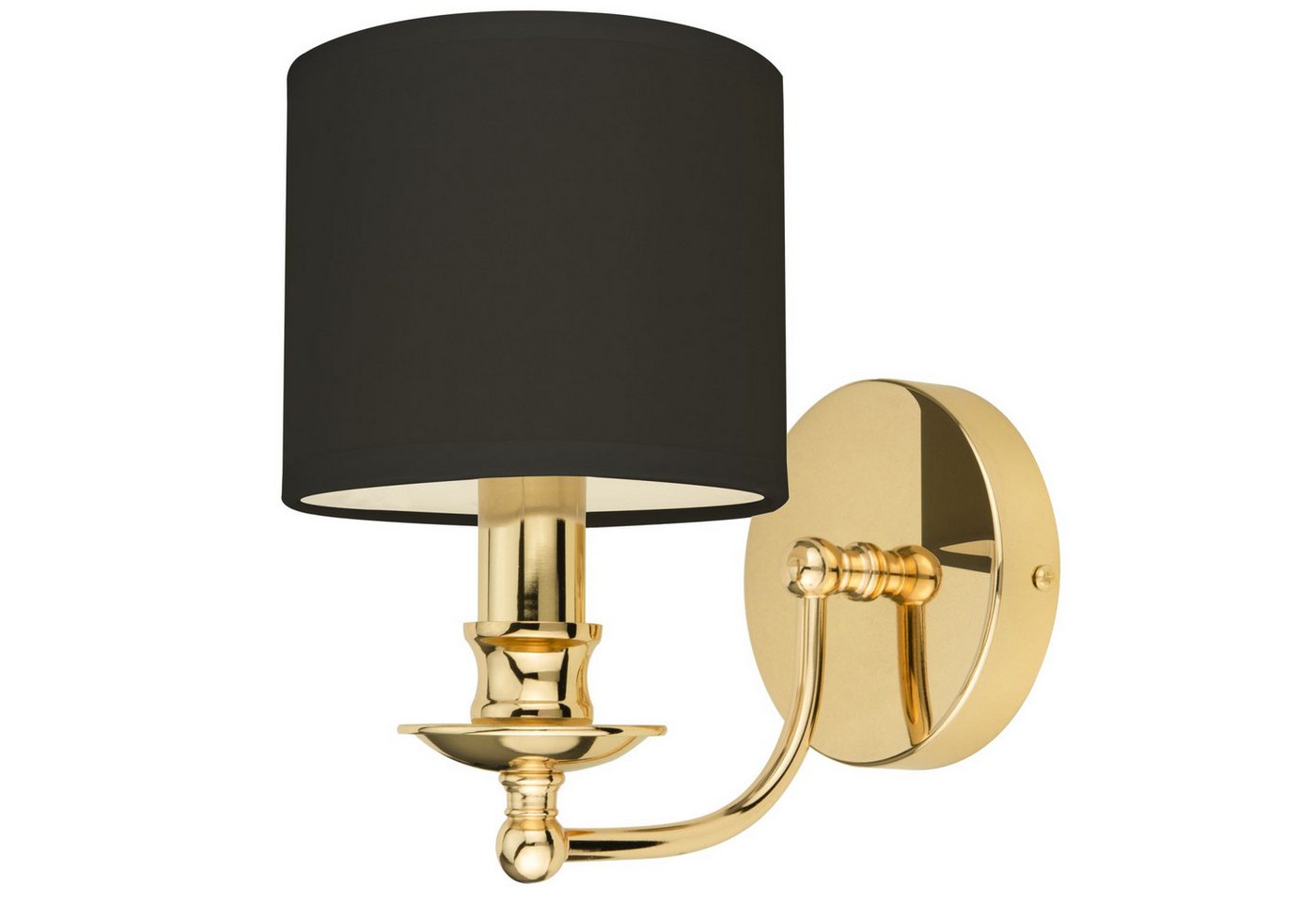 Licht-Erlebnisse Wandleuchte HALDEN, ohne Leuchtmittel, Klassisch Metall Stoff in Gold Schwarz E14 1-flammig