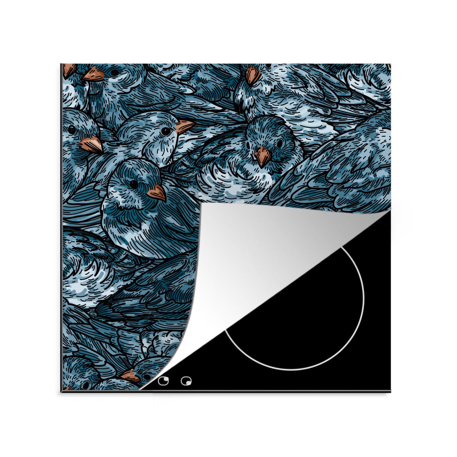 MuchoWow Herdblende-/Abdeckplatte Vogel - Blau - Muster, Vinyl, (1 tlg), 78x78 cm, Ceranfeldabdeckung, Arbeitsplatte für küche