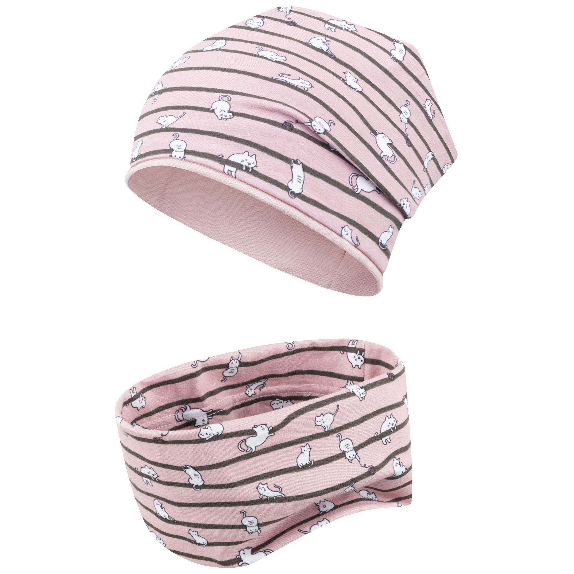 Mütze & Schal Übergangsmütze Schlauchschal Beanie Stoffmütze Mädchenmütze Loop